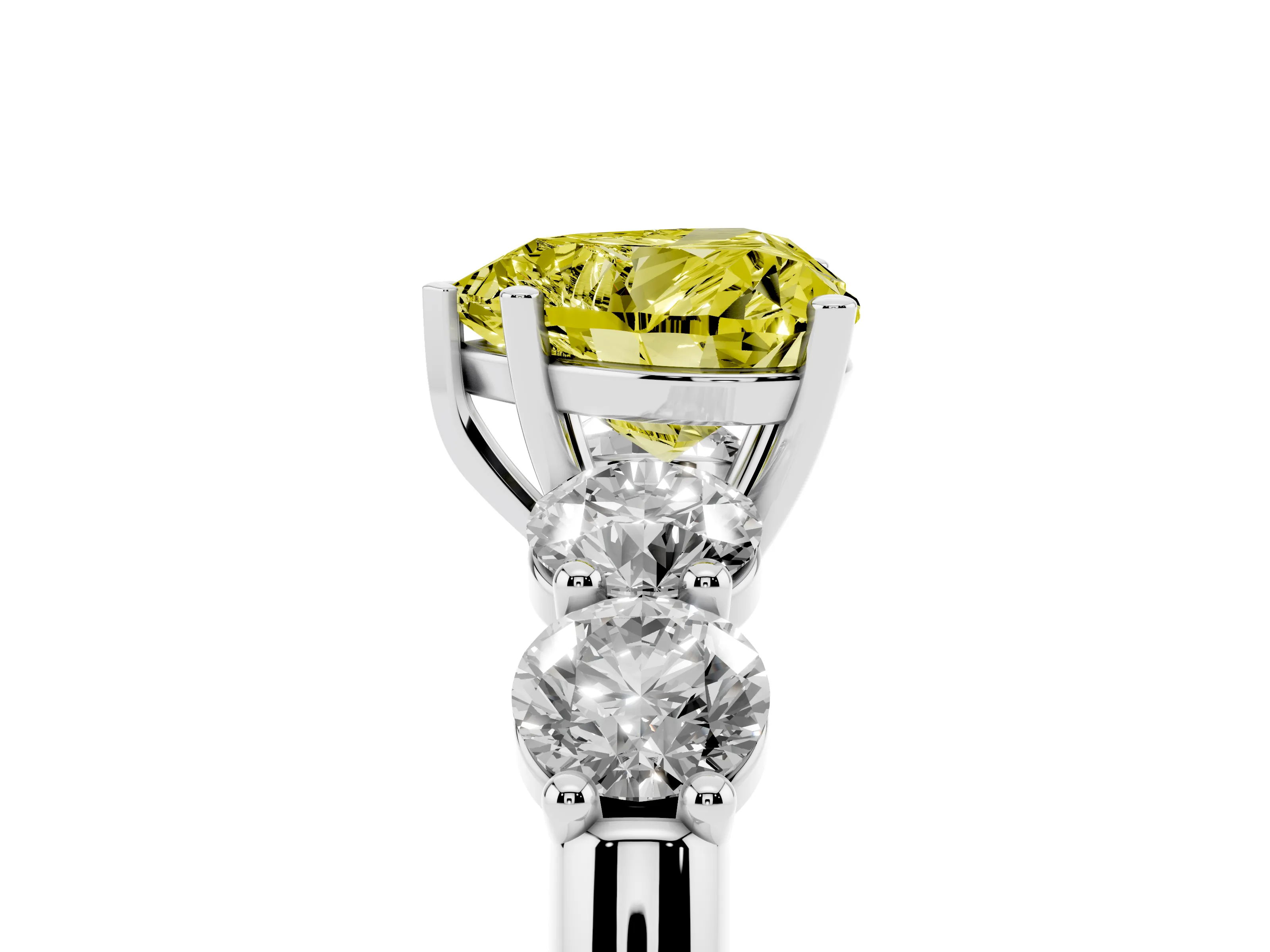 Fancy Yellow Heart Cut Diamond Five-Stone Prong Set Ring Set in White gold with Classic Band