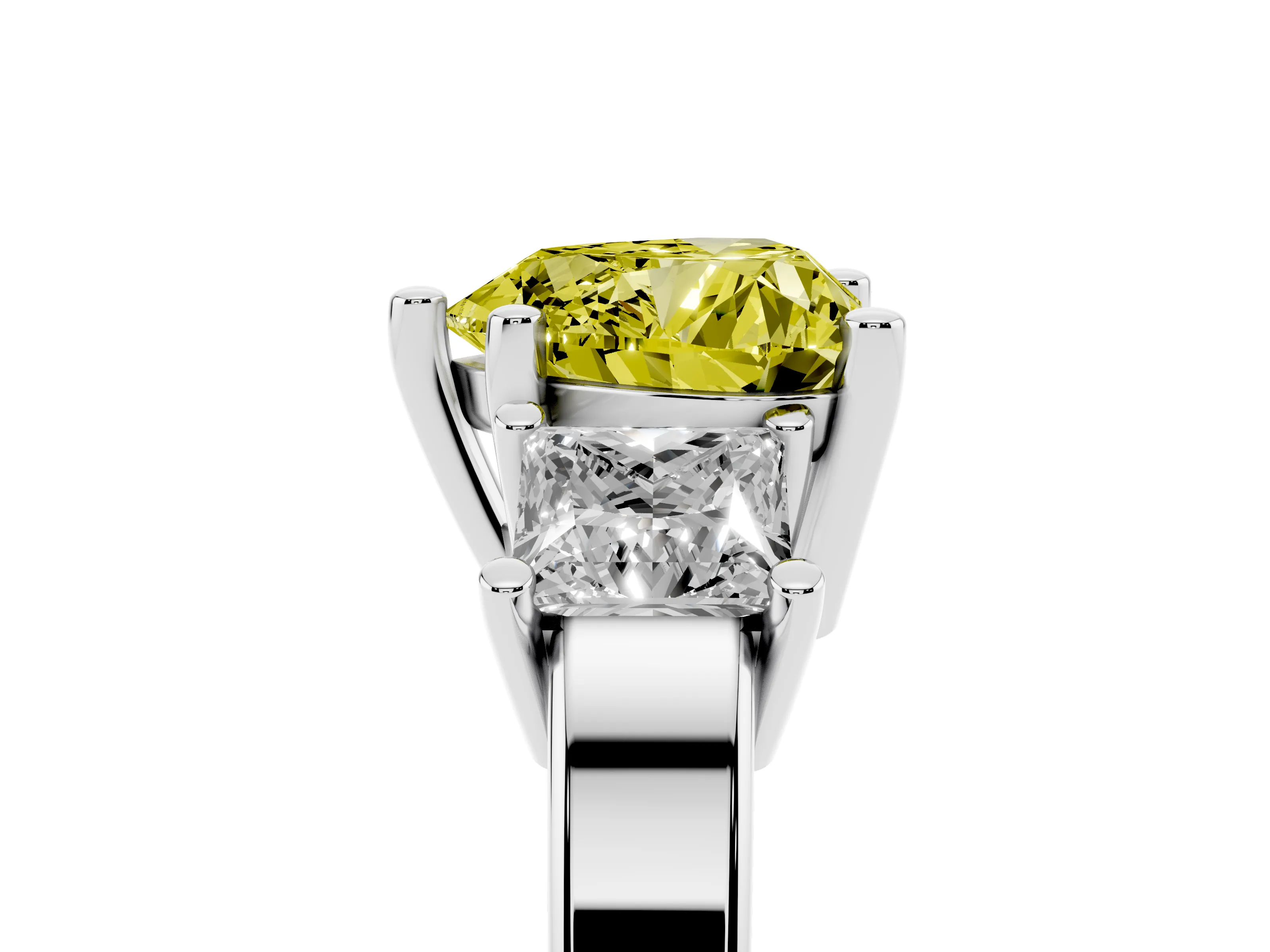 Fancy Yellow Three-Stone Heart Cut Diamond Solitaire Ring Set in Silver with Prong Setting