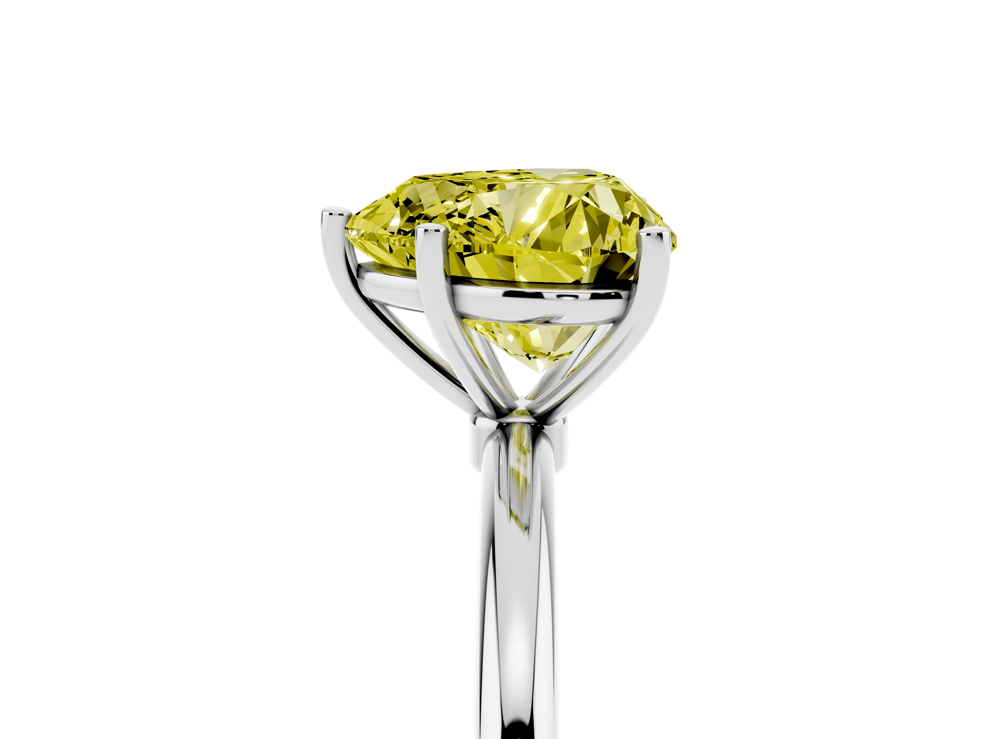 Fancy Yellow Heart Cut Diamond Solitaire Engagement Ring Set in Platinum with Thin Band and Prong Setting