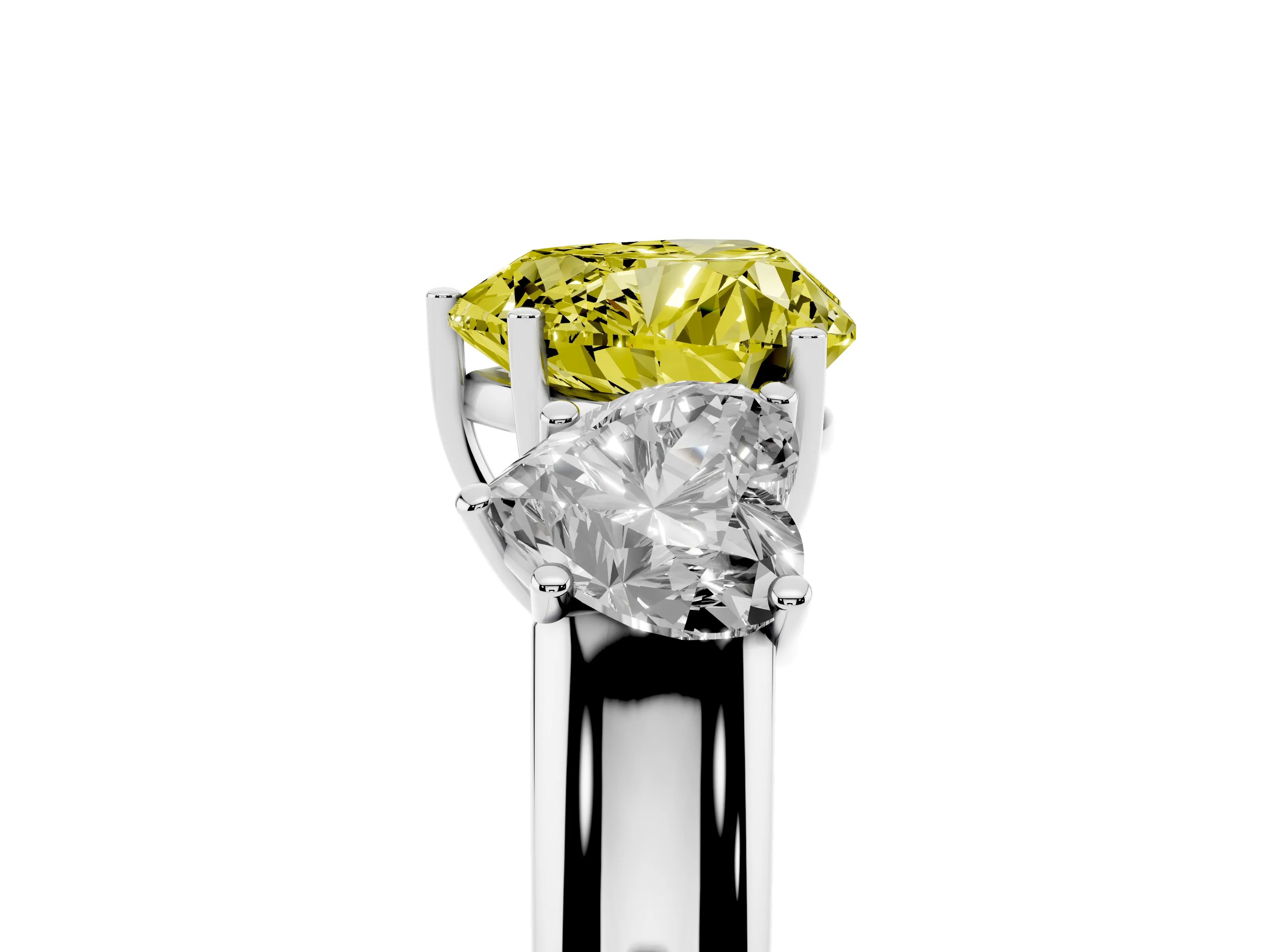 Fancy Yellow Three-Stone Heart Cut Diamond Ring Set in Silver with Matching Prong Settings and Plain Band