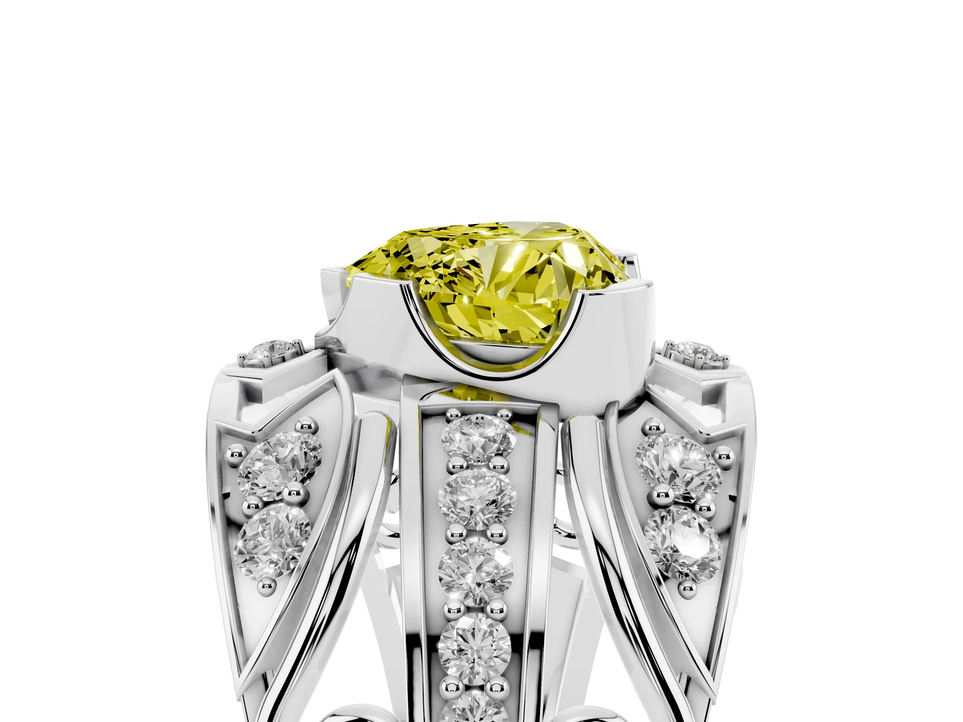 Fancy Yellow Heart Cut Diamond Art Deco Ring Set in Platinum with Pavé Split Shank