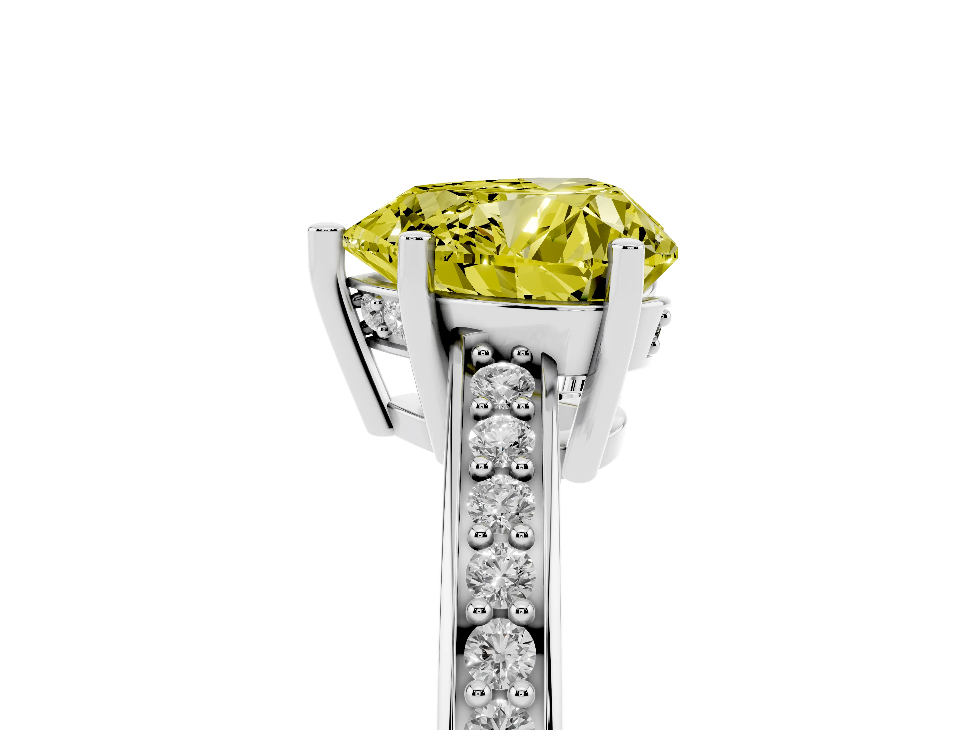Fancy Yellow Heart Cut Diamond Pavé Band Prong Set Solitaire Ring Set in Platinum