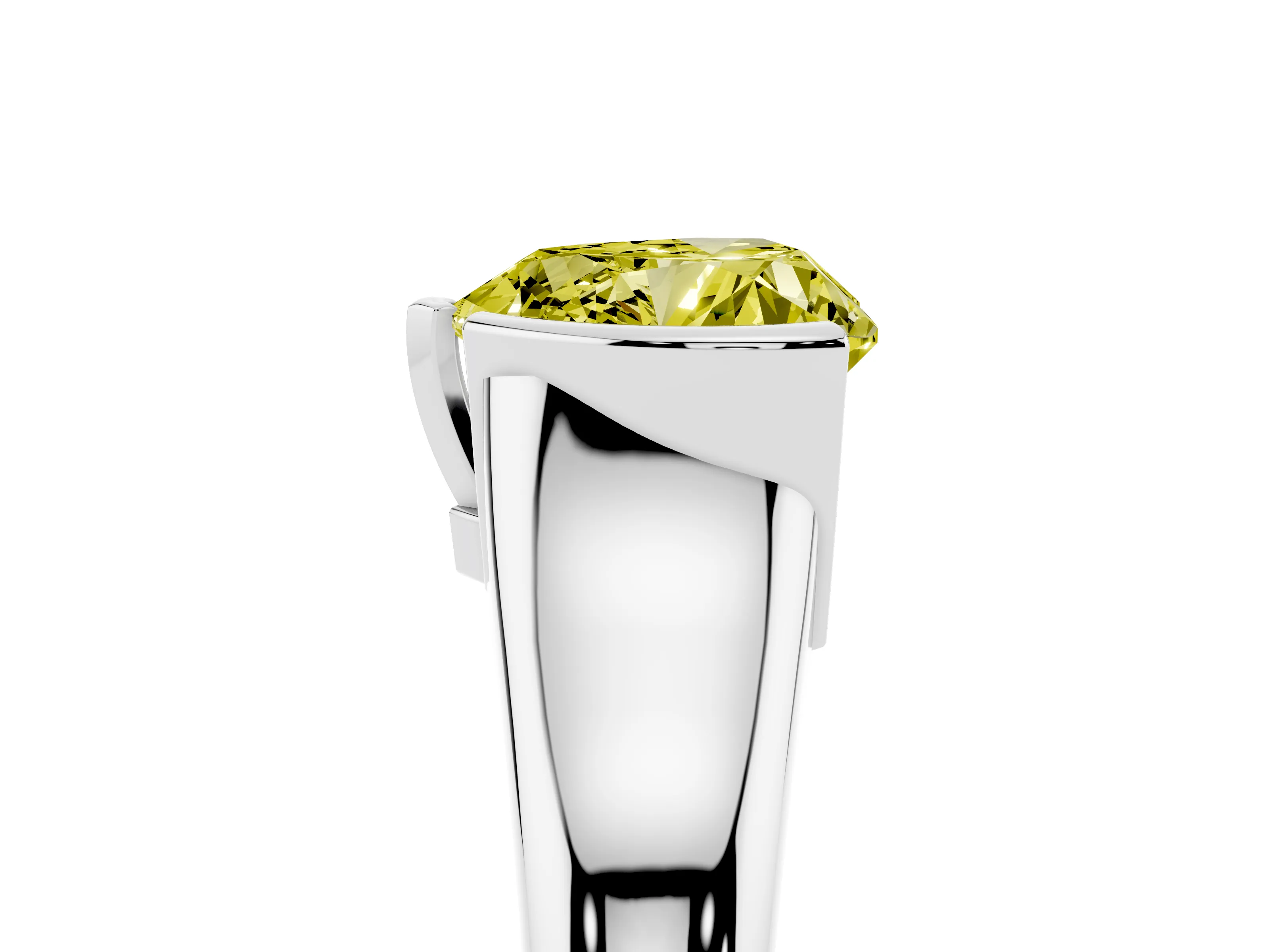 Fancy Yellow Heart Cut Diamond Solitaire Tension Set Ring Set in Silver with Split Shank Band