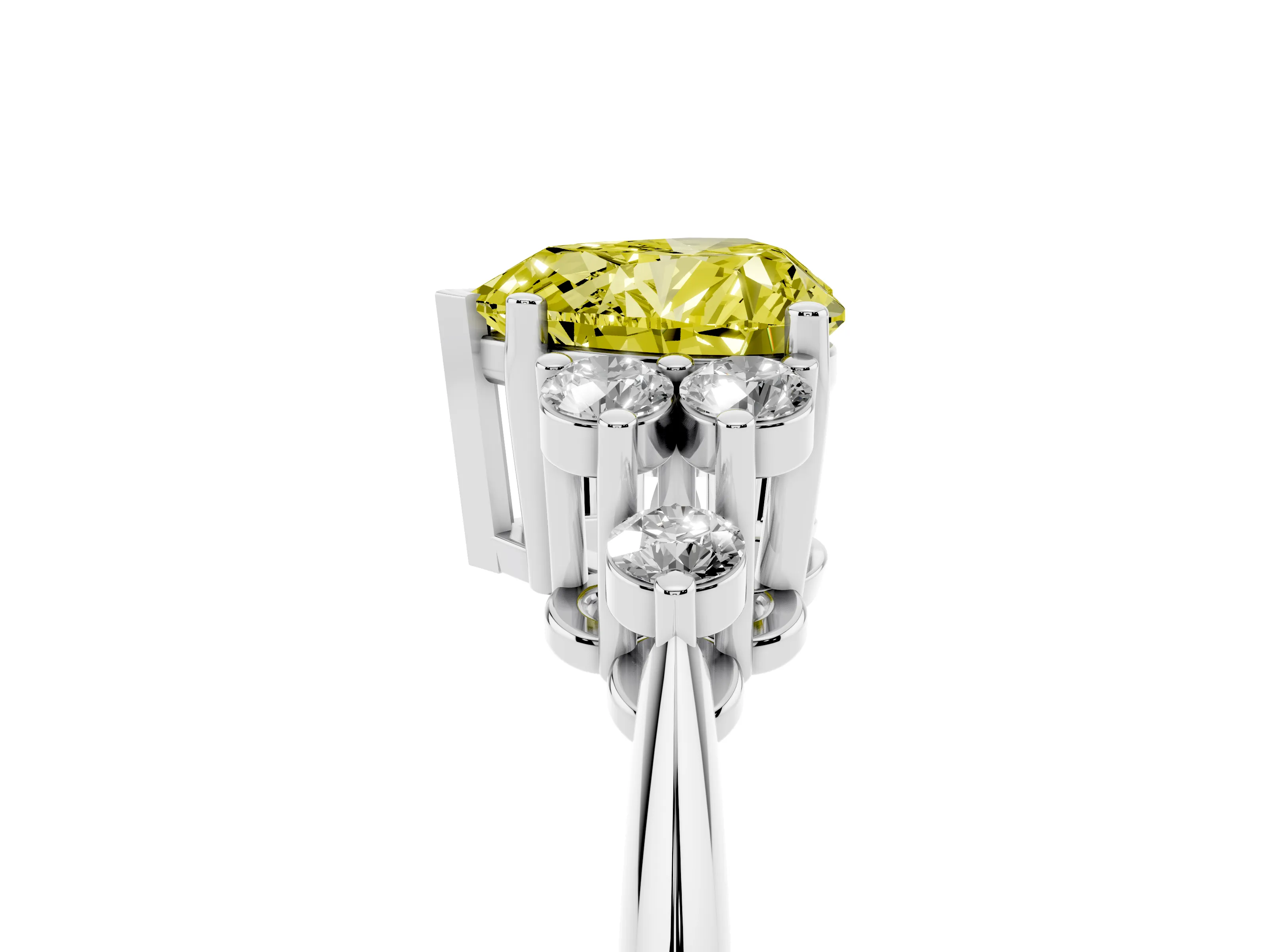 Fancy Yellow Heart Cut Diamond Cluster Ring Set in Silver with Plain Band and Prong Setting
