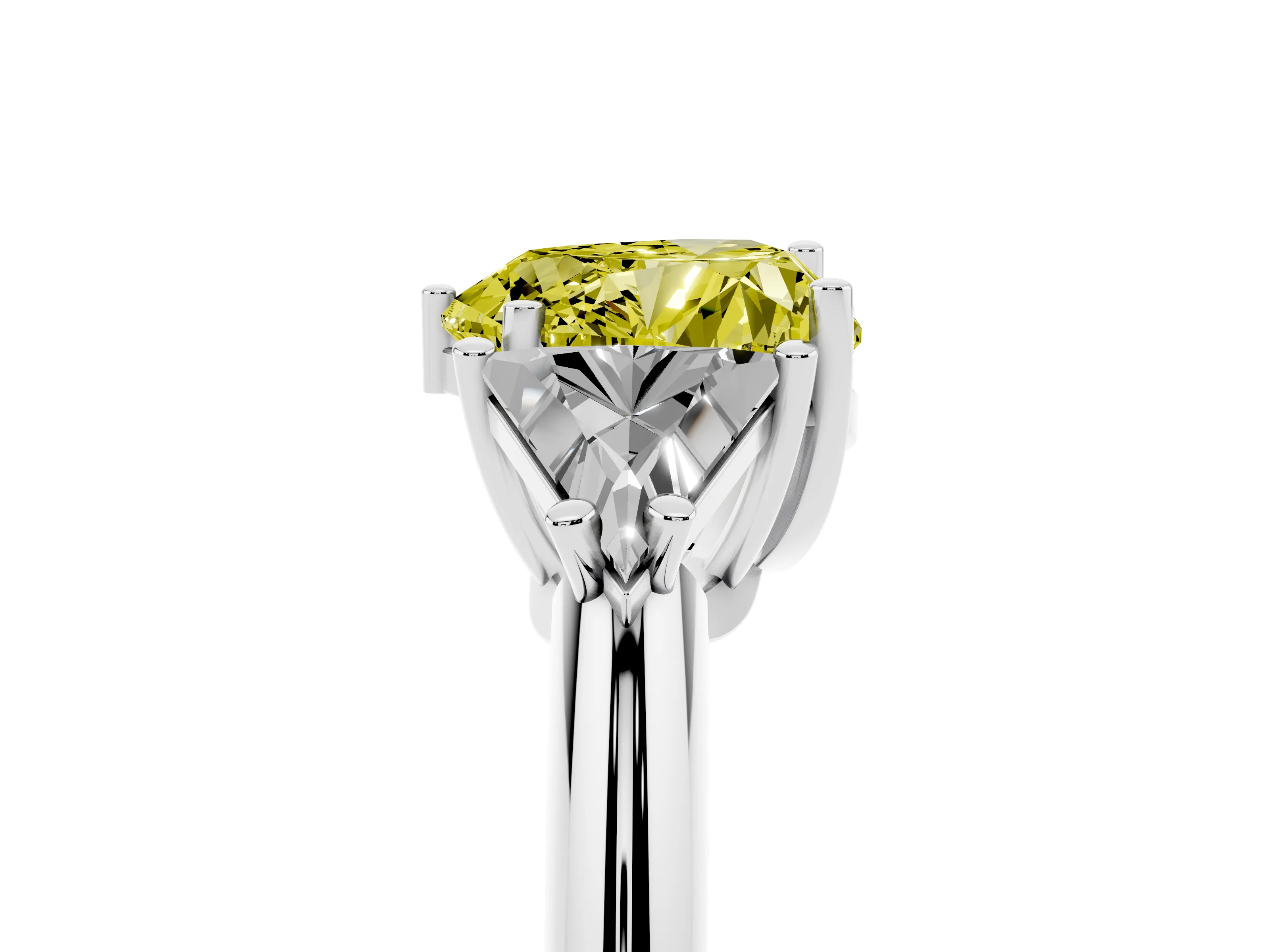 Fancy Yellow Heart Cut Diamond Three-Stone Engagement Ring Set in Platinum with Trillion Side Stones