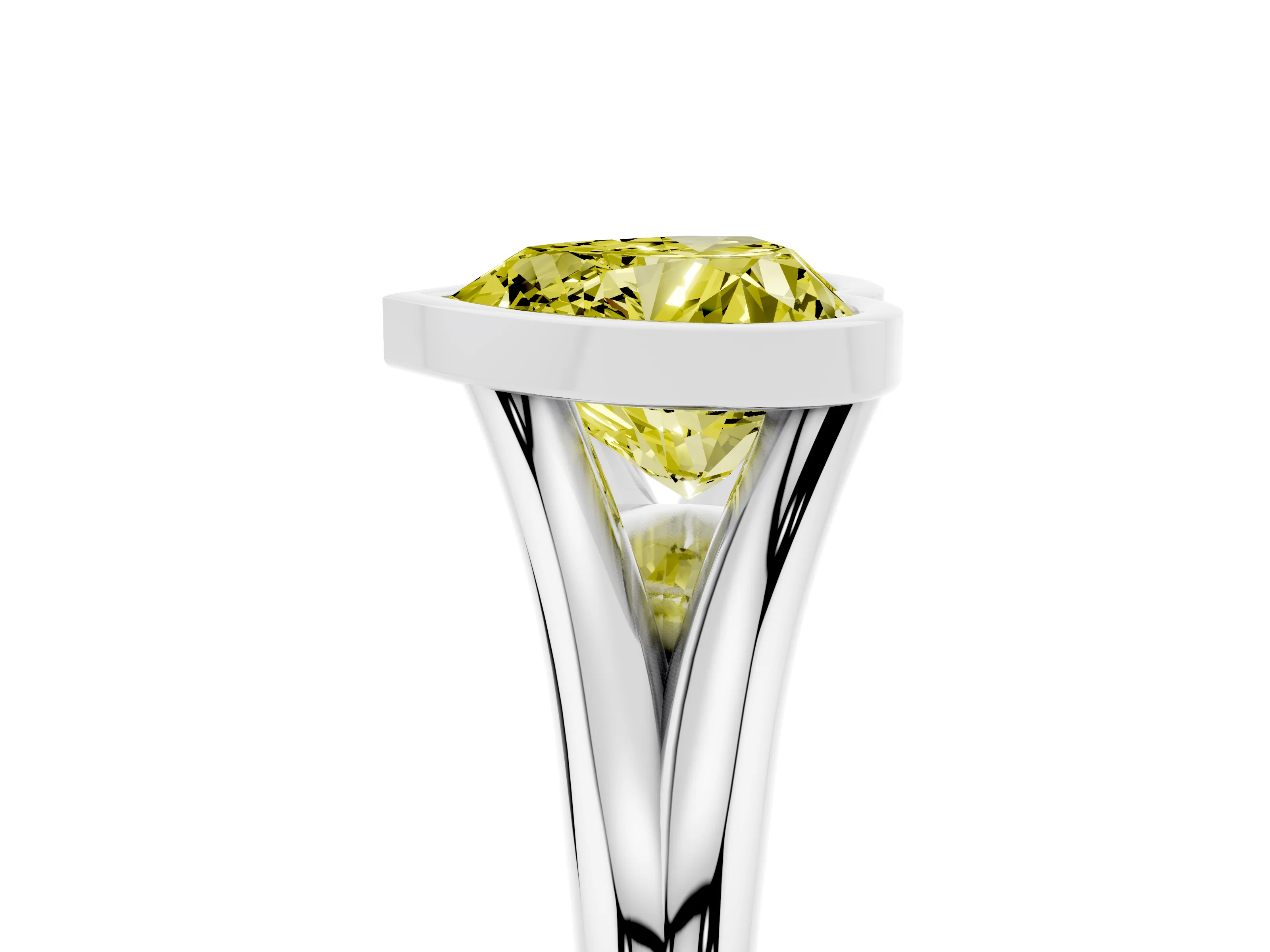 Fancy Yellow Bezel Set Heart Cut Diamond Solitaire Ring Set in Platinum with Tapered Band