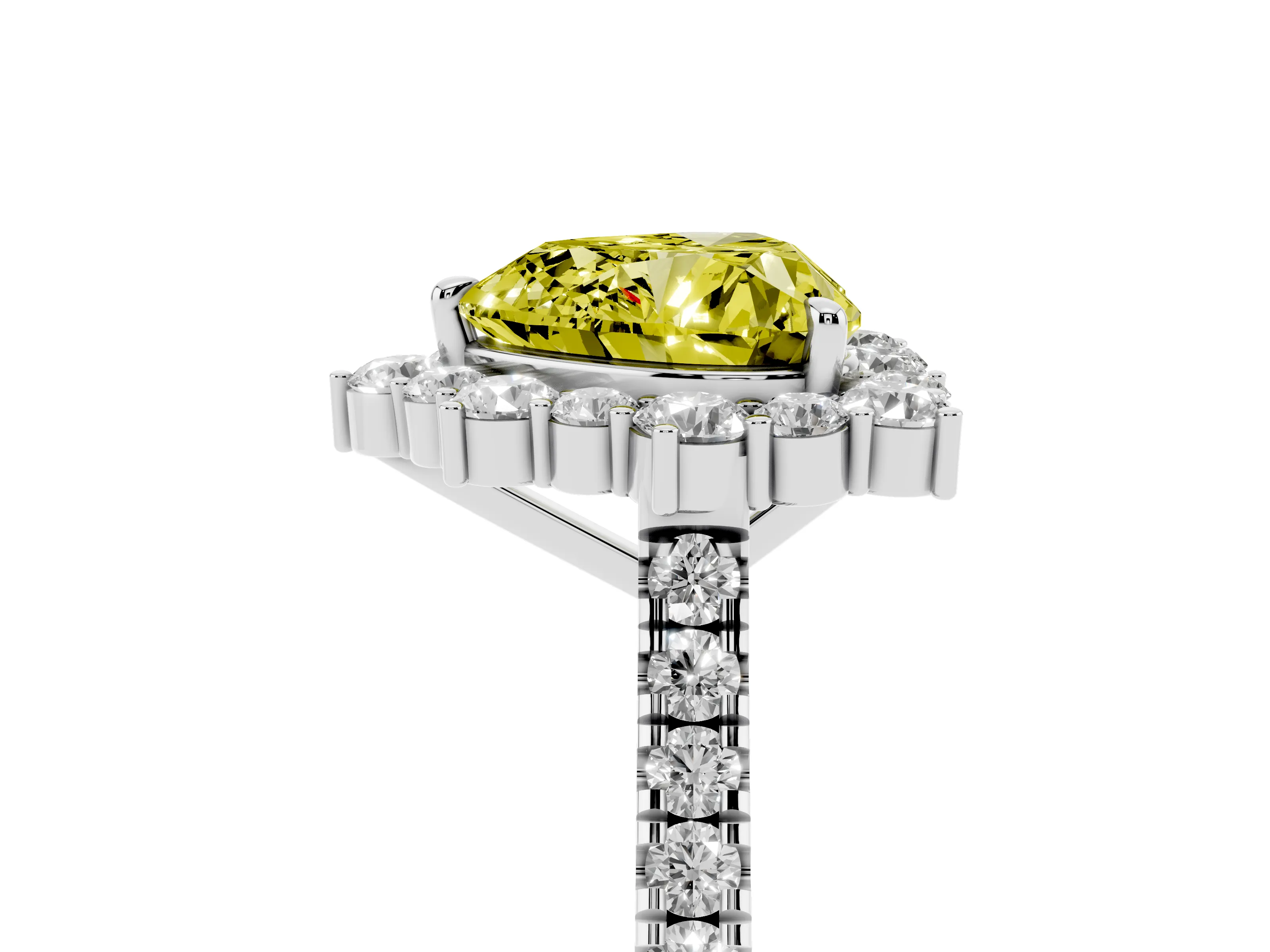 Fancy Yellow Heart Cut Diamond Halo Ring Set in Silver with Pavé Band and Prong Setting