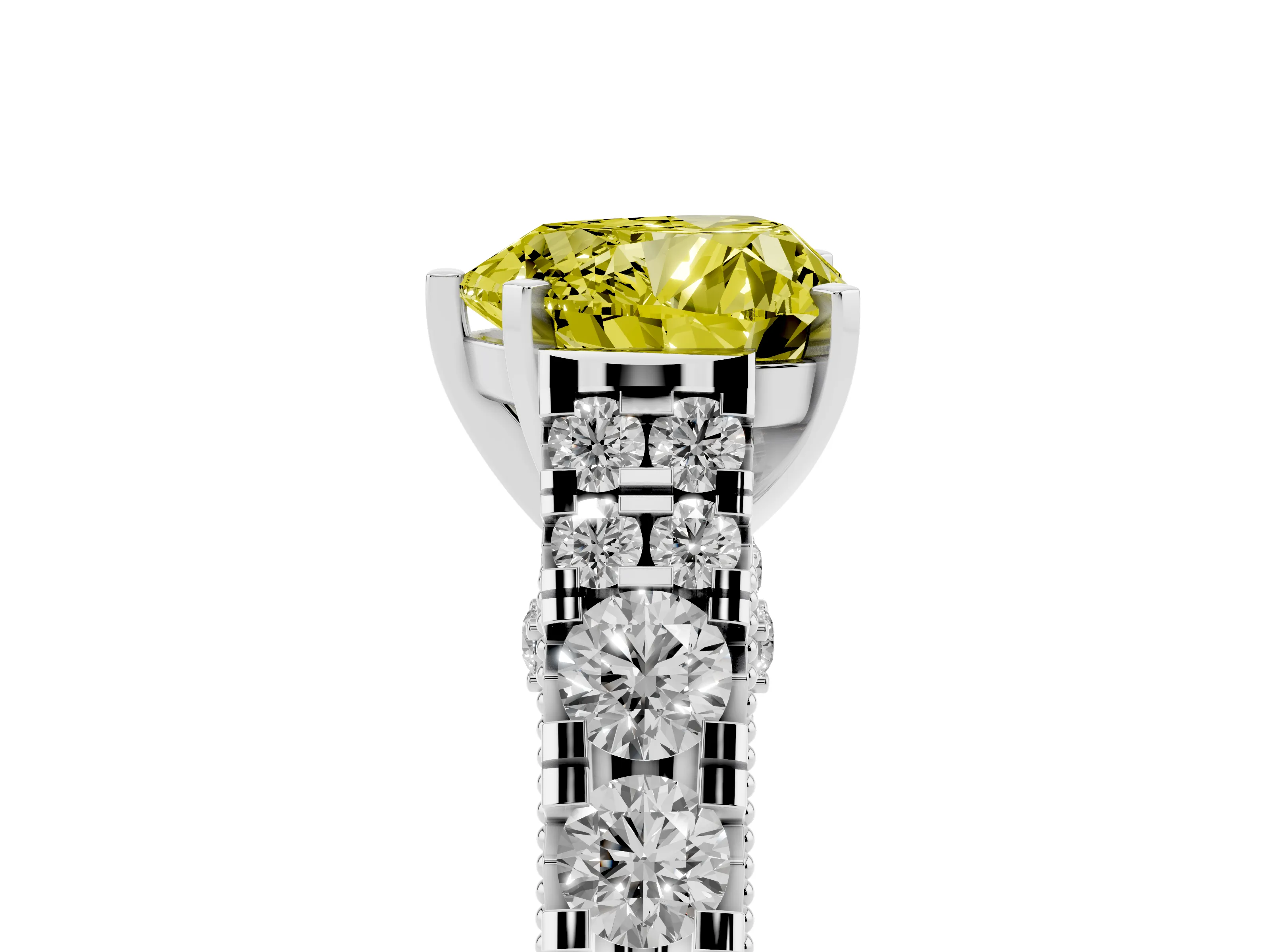 Fancy Yellow Heart Cut Diamond Classic Solitaire Ring Set in Silver with Pavé Band and Prong Setting