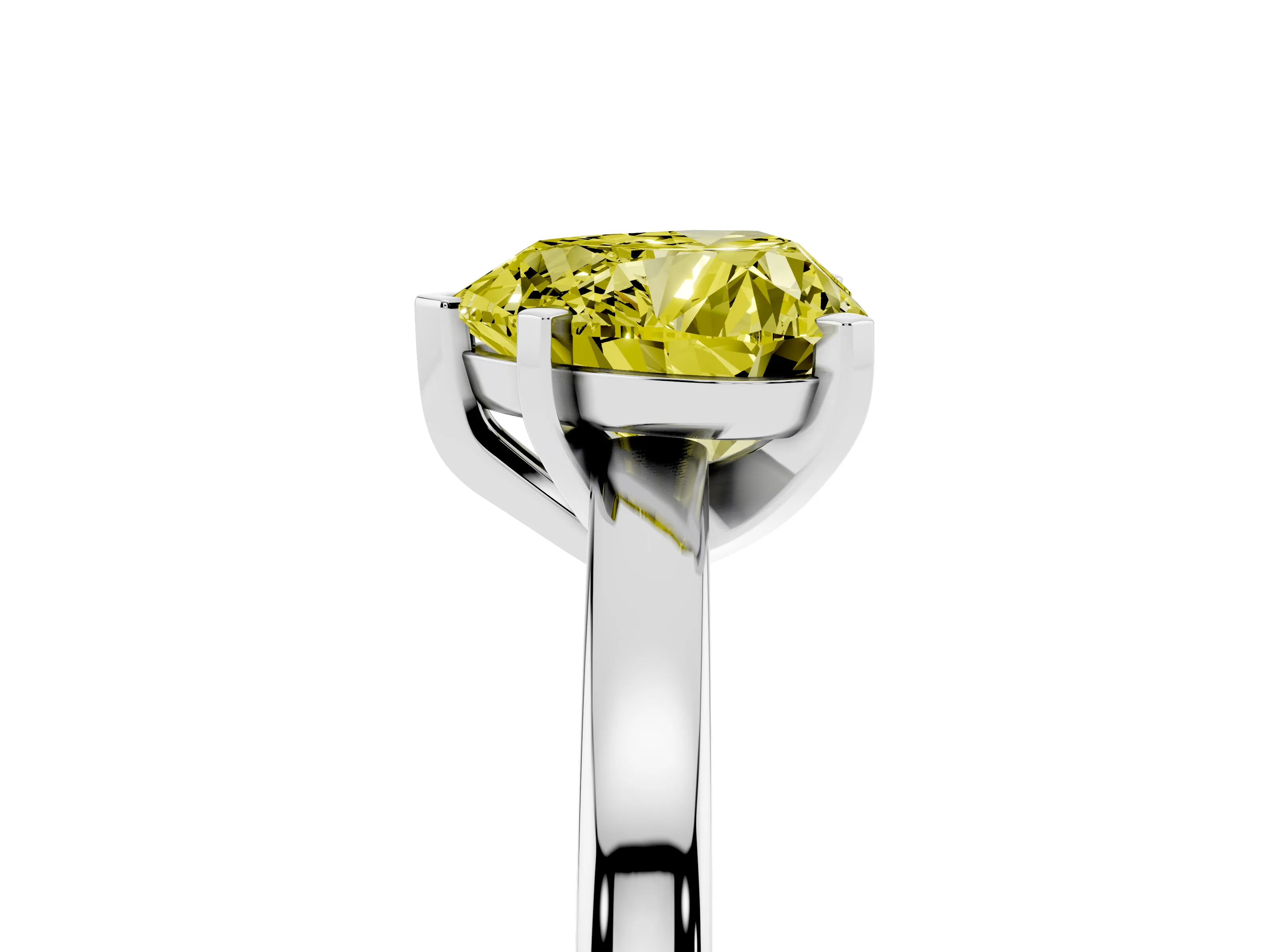 Fancy Yellow Heart Cut Diamond Solitaire Engagement Ring Set in Silver with Prong Setting on a Classic Band