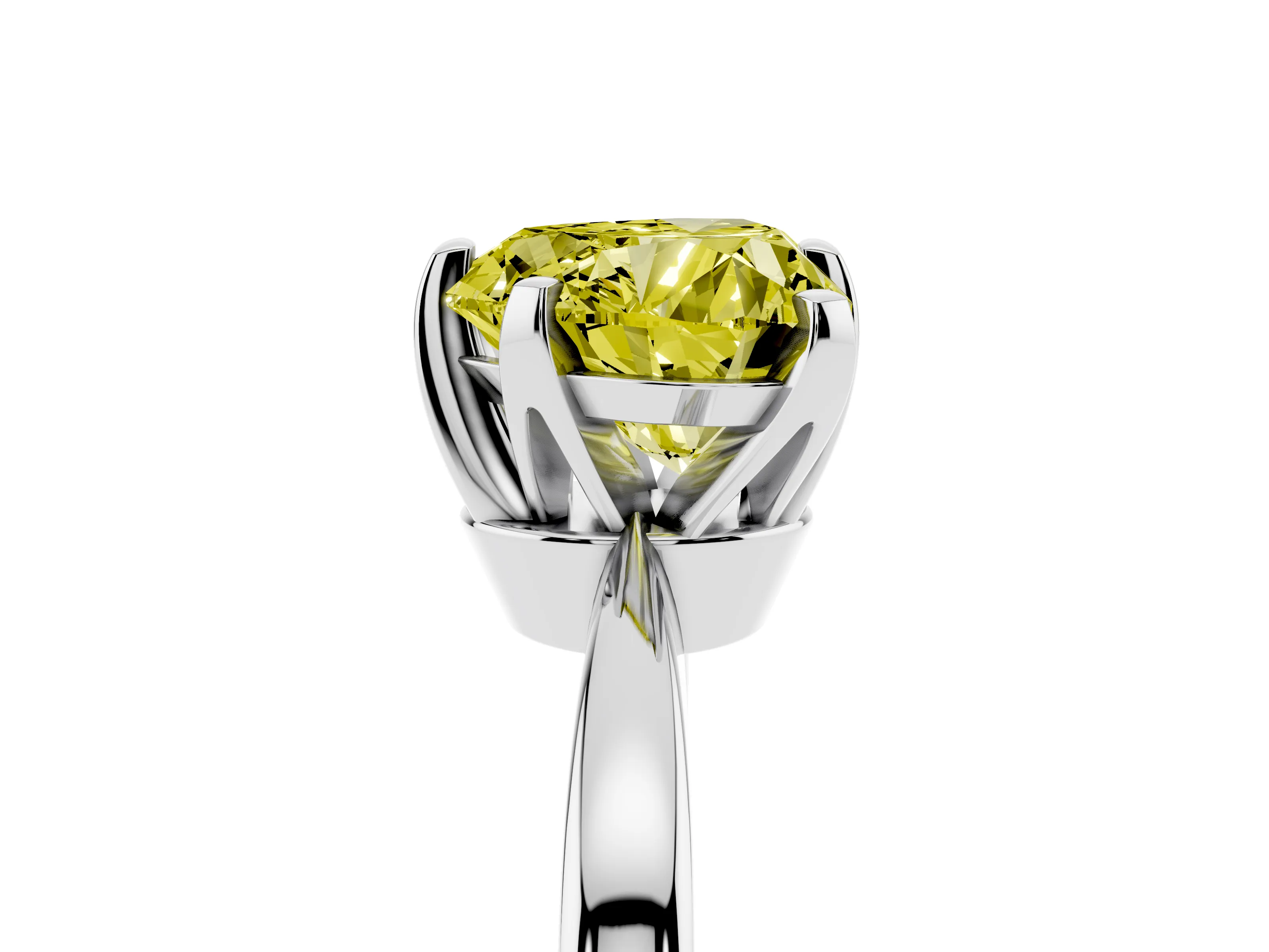 Fancy Yellow Heart Cut Diamond Solitaire Engagement Ring Set in White gold with Slim Tapered Solitaire Band