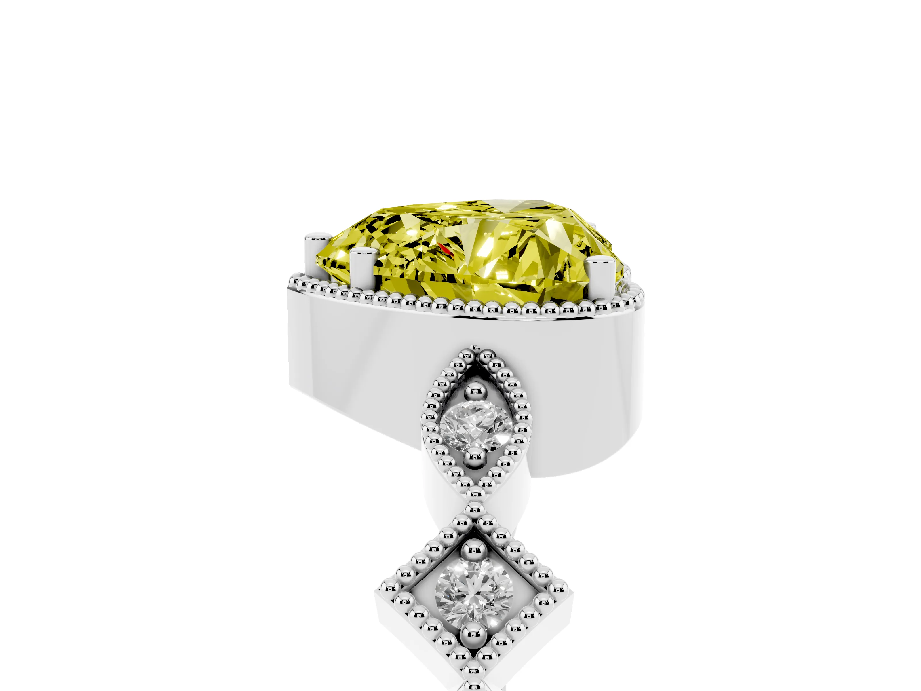 Fancy Yellow Heart Cut Diamond Milgrain Marquise Twist Band Ring Set in Silver with Prong Setting