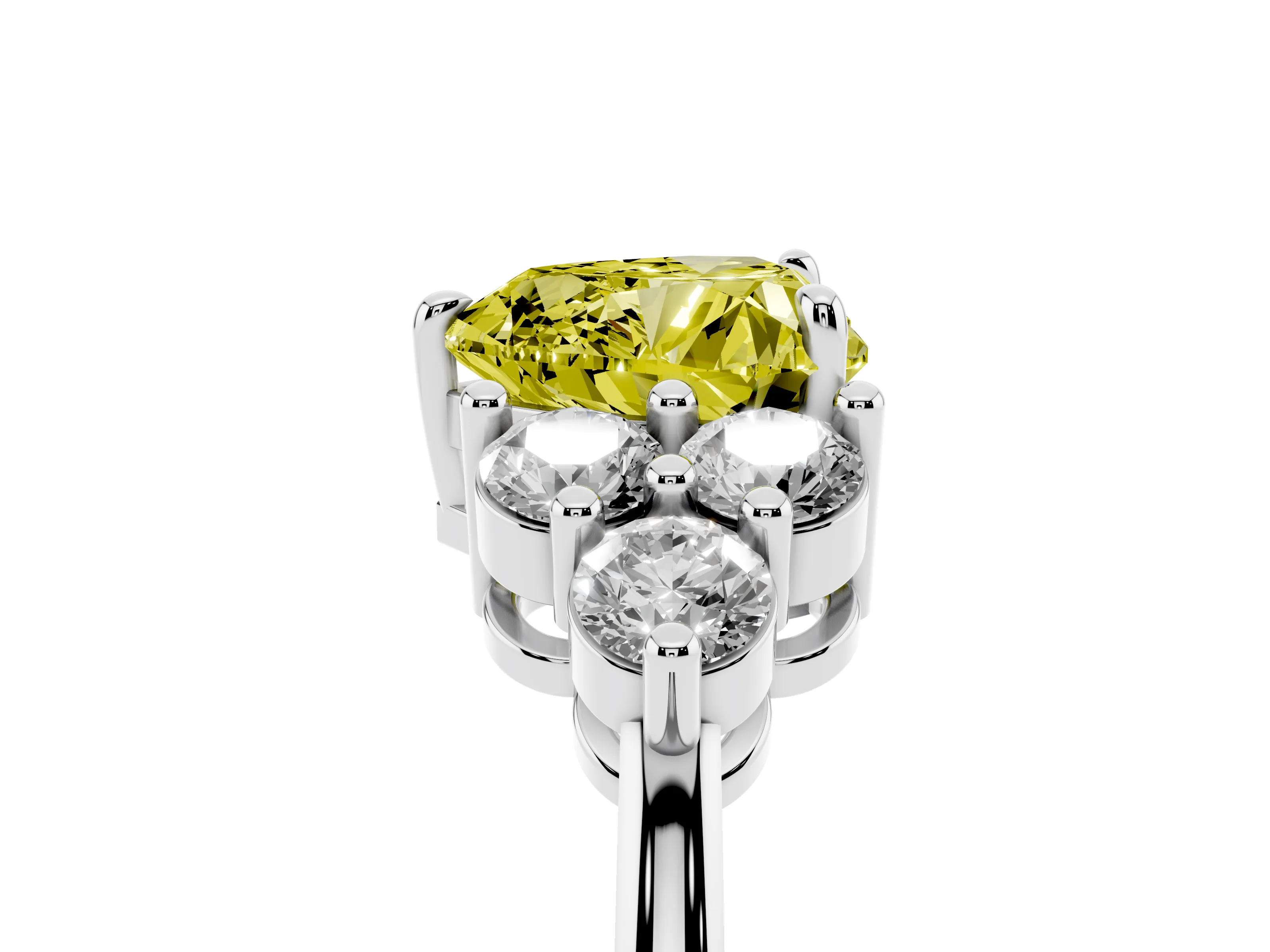 Fancy Yellow Heart Cut Diamond Solitaire Ring Set in Platinum with Cluster Accents on Each Side