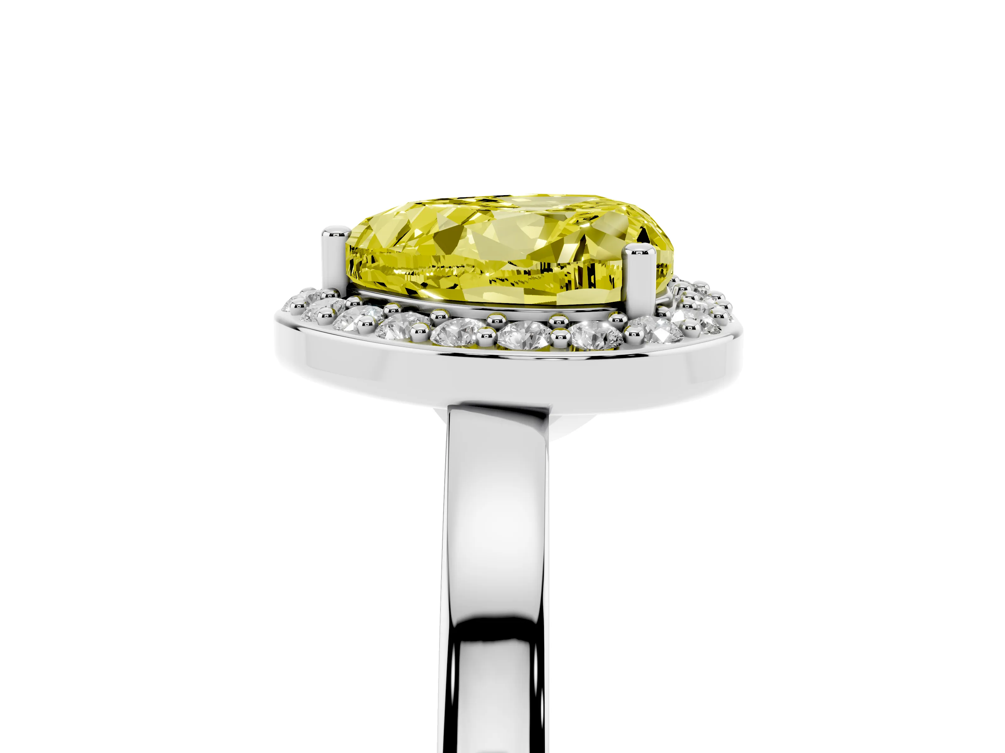 Fancy Yellow Heart Cut Diamond Halo Ring Set in Silver with Solitaire Band and Prong Setting