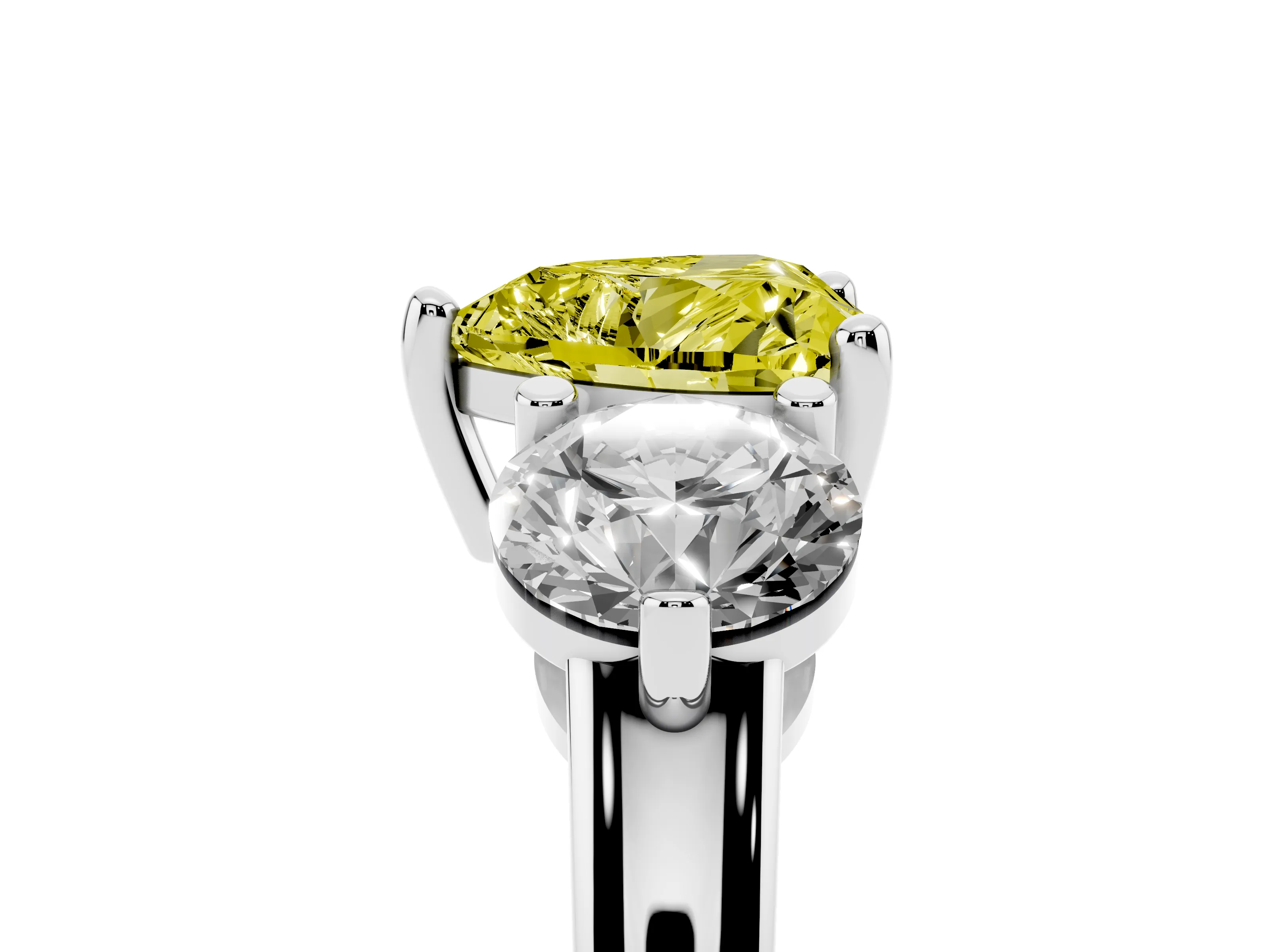Fancy Yellow Heart Cut Diamond Three-Stone Ring Set in Platinum with Prong Setting and Classic Band