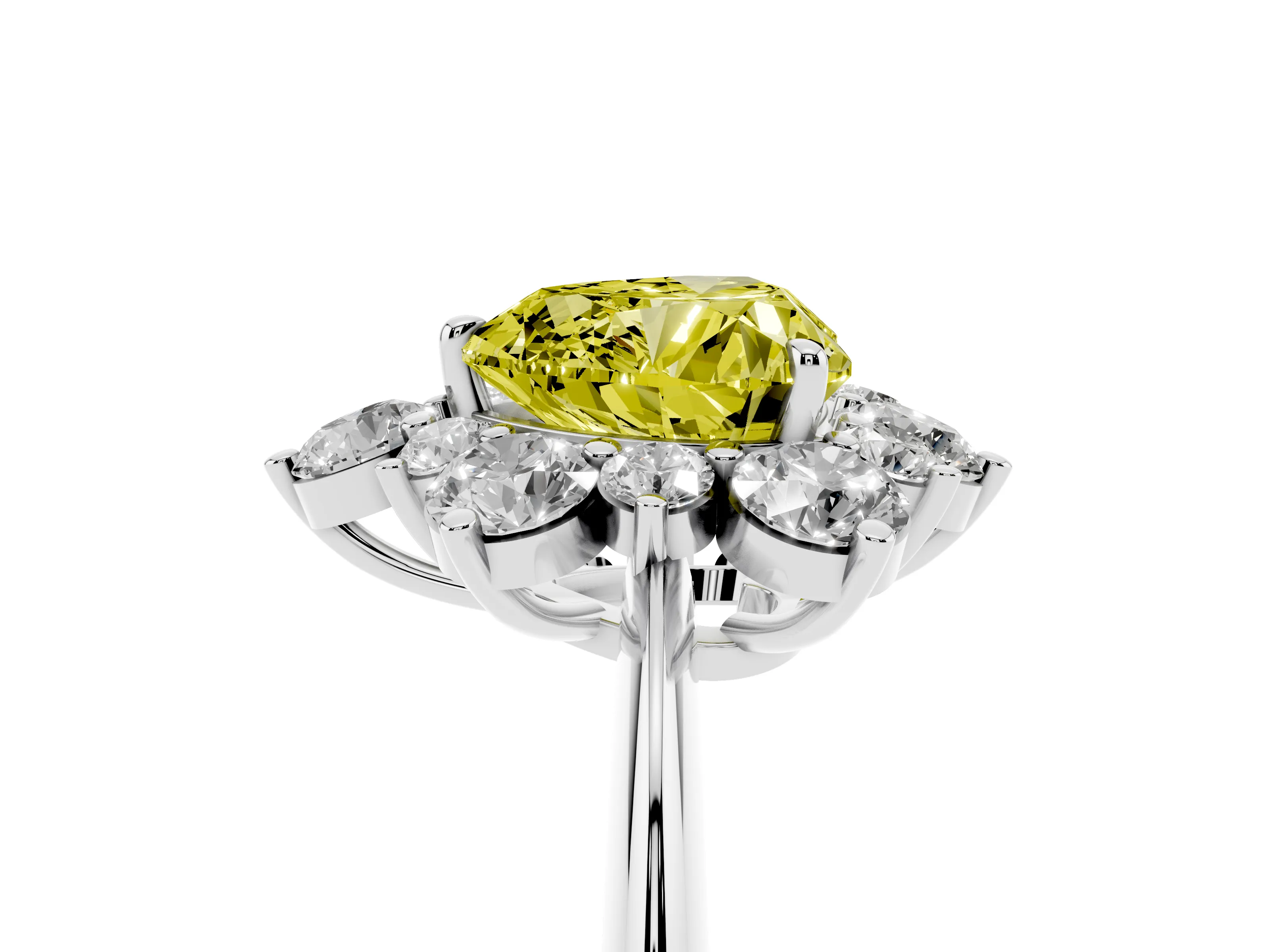 Fancy Yellow Heart Cut Diamond Cluster Halo Ring Set in White gold with Solitaire Band and Prong Setting