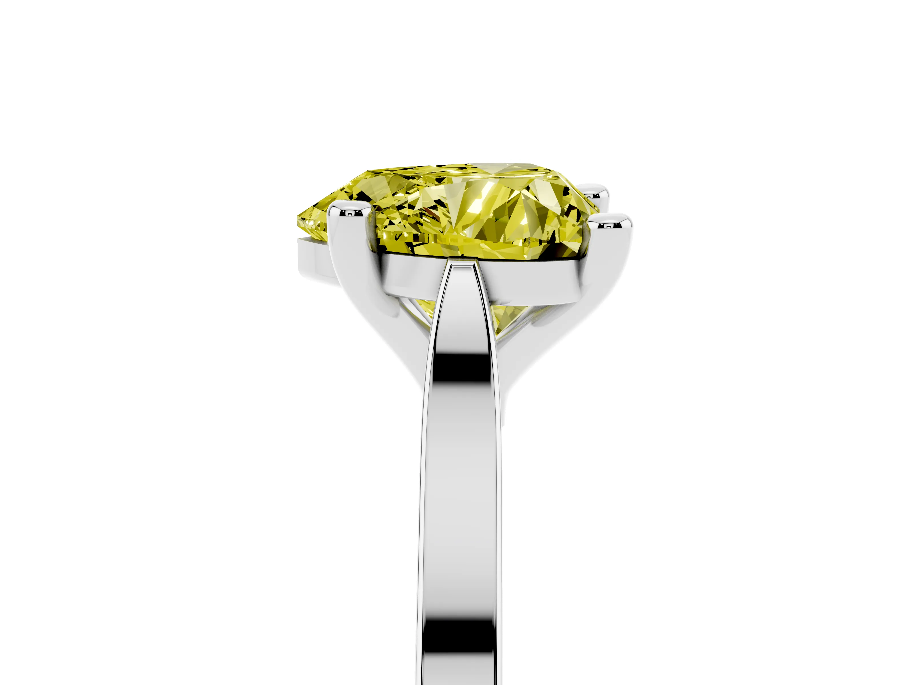 Fancy Yellow Heart Cut Diamond Solitaire Ring Set in Platinum with Prong Setting and Tapered Band