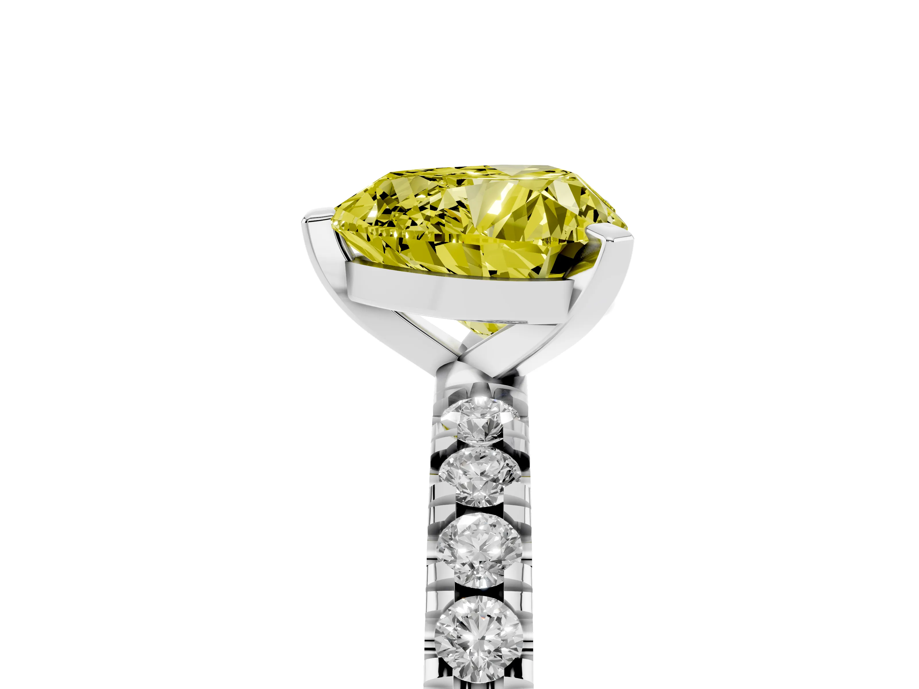 Fancy Yellow Heart Cut Diamond Pavé Band Solitaire Set in Silver with Prong Setting