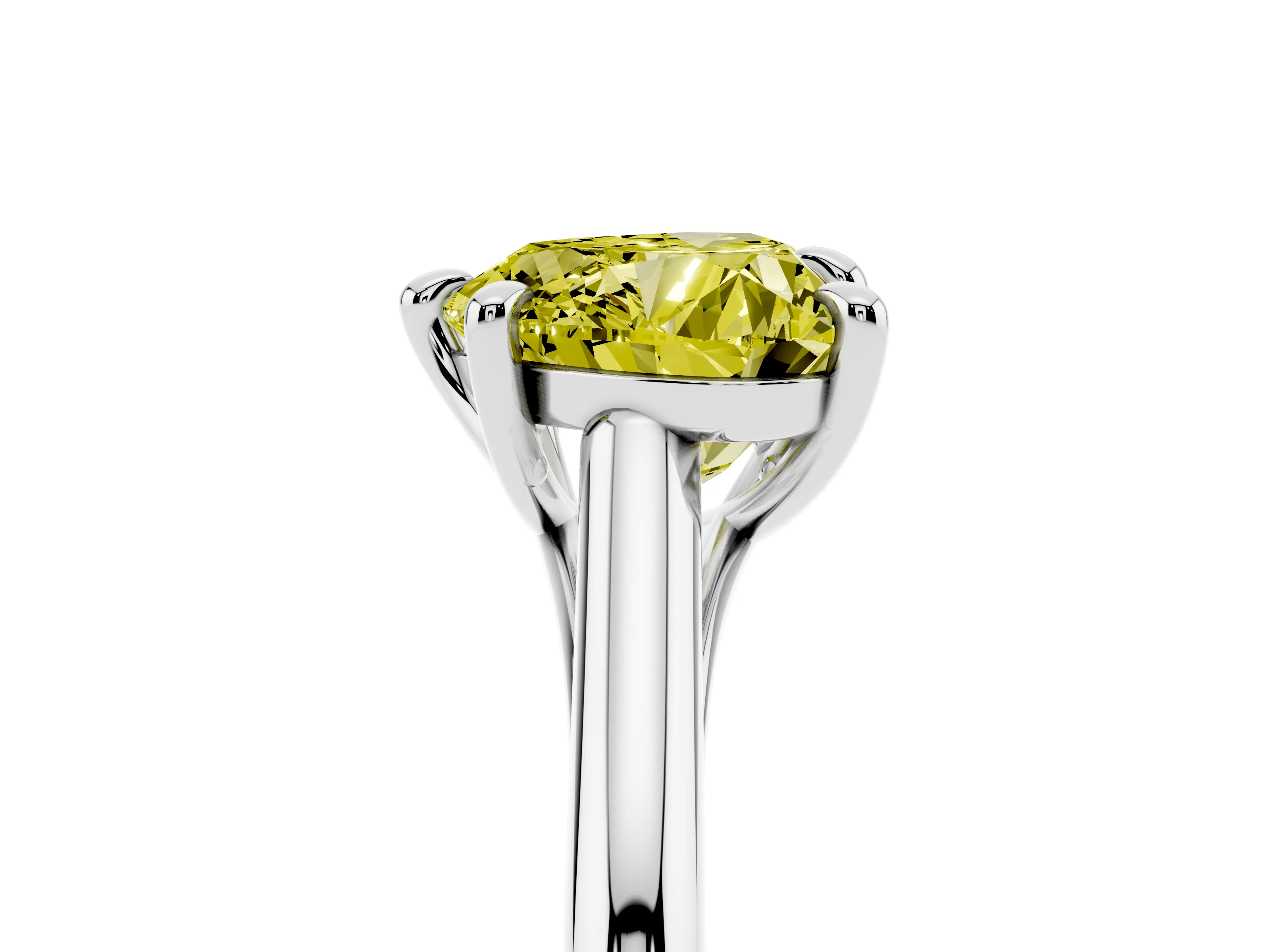 Fancy Yellow Heart Cut Diamond Solitaire Engagement Ring Set in Platinum with Prong Setting and Plain Classic Band