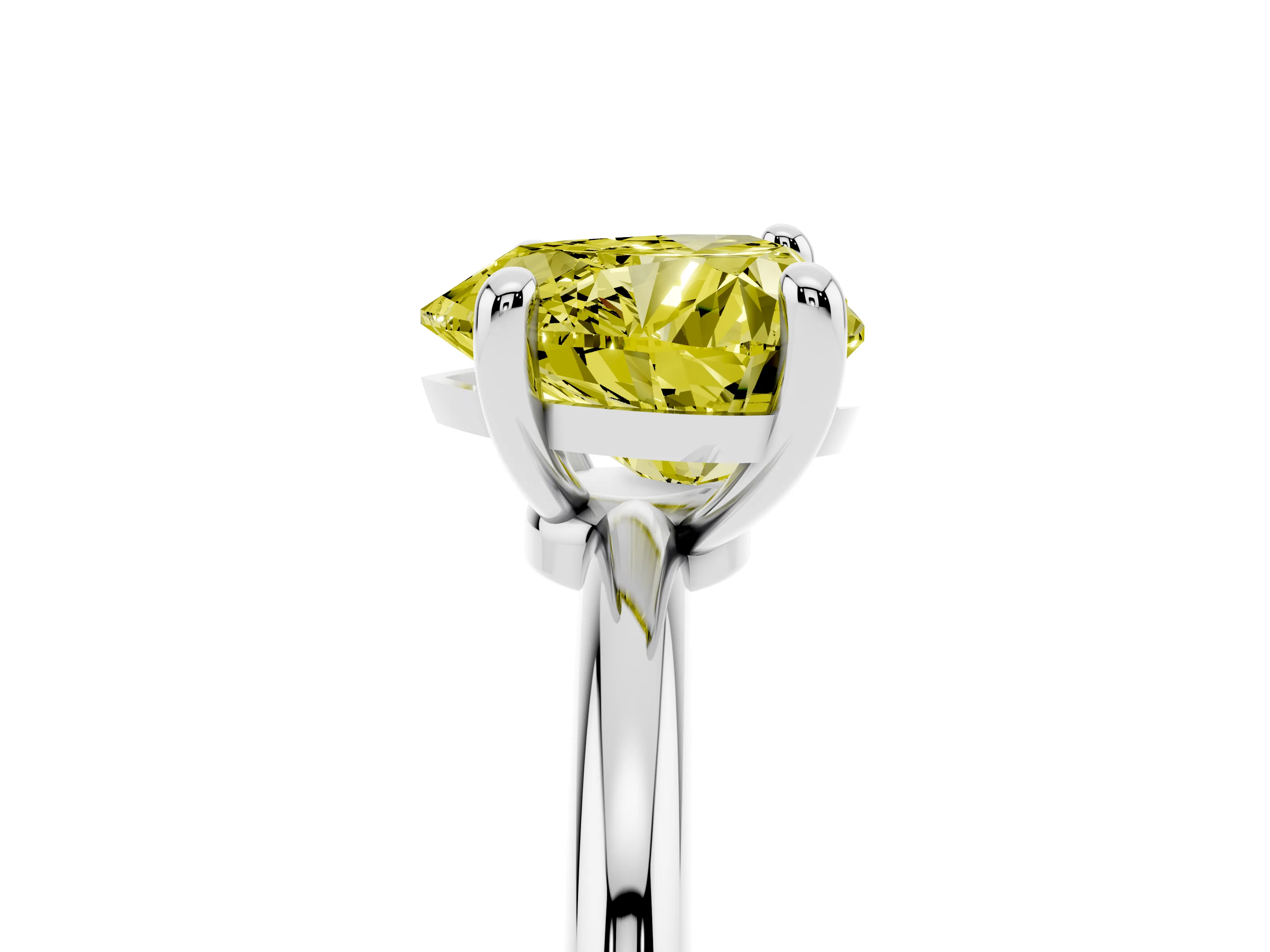 Fancy Yellow Heart Cut Diamond Solitaire Ring Set in Platinum with Secure Prong Setting on a Classic Band
