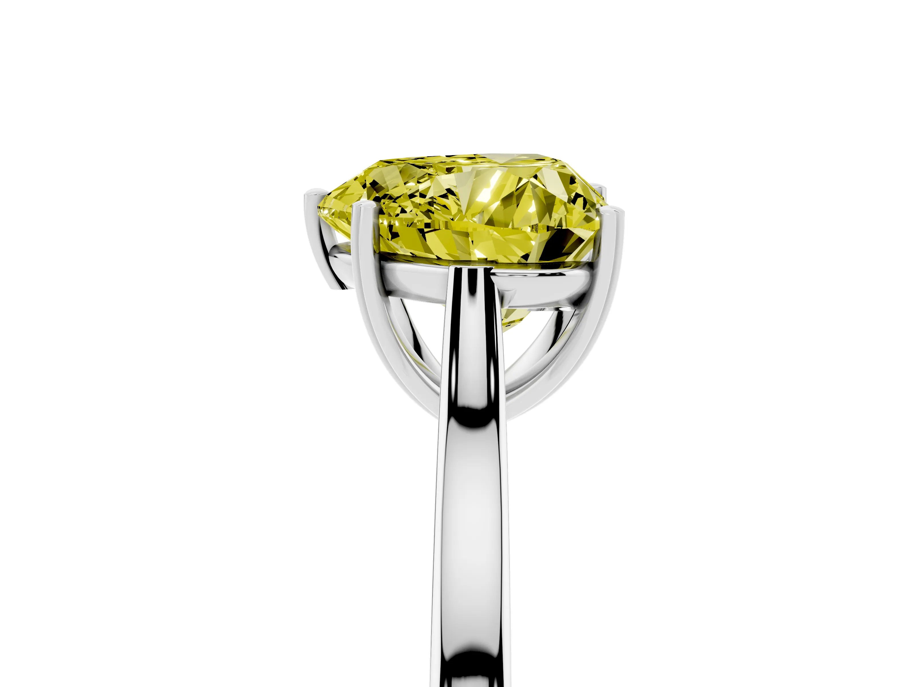 Fancy Yellow Heart Cut Diamond Solitaire Heart Prong Engagement Ring Set in Silver with Tapered Band