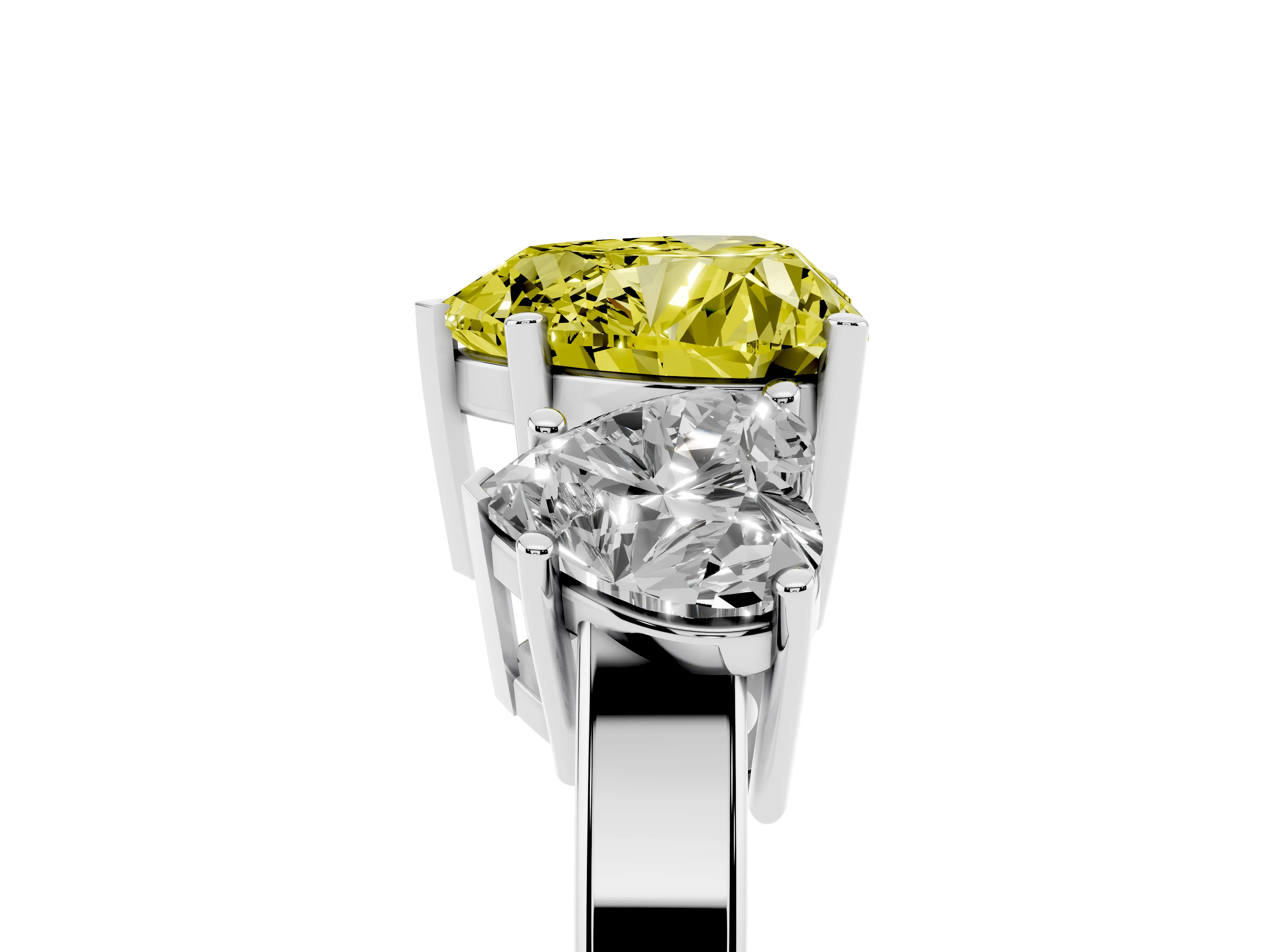 Fancy Yellow Heart Cut Diamond Three-Stone Engagement Ring Set in Silver with Flat Band