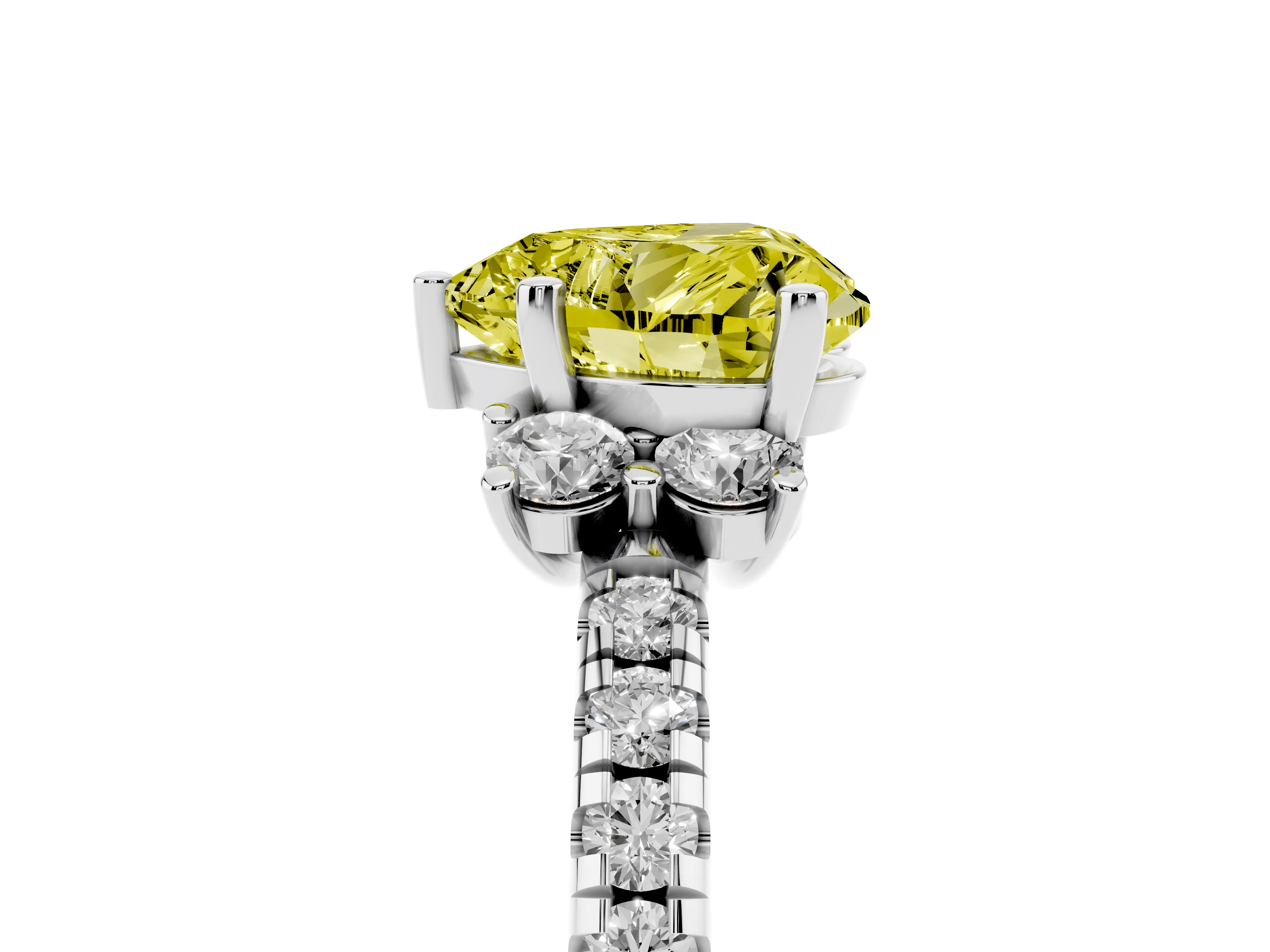 Fancy Yellow Heart Cut Diamond Three-Stone Pavé Ring Set in Silver with Prong Setting