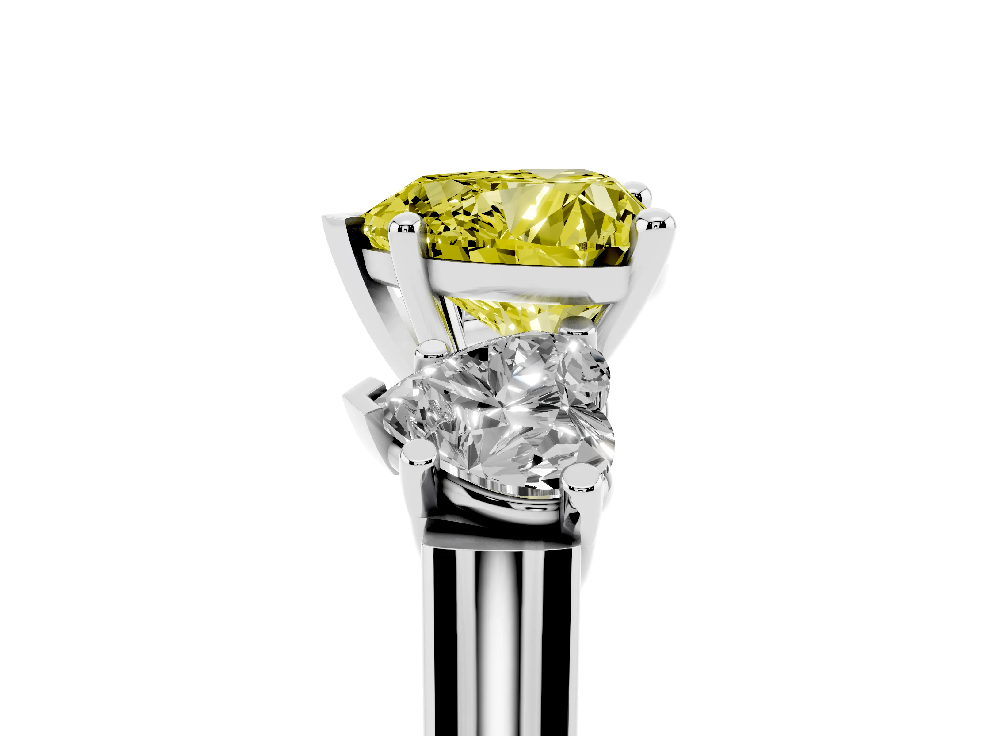 Fancy Yellow Heart Cut Diamond Three-Stone Trellis Ring Set in Platinum with Comfort Fit Band