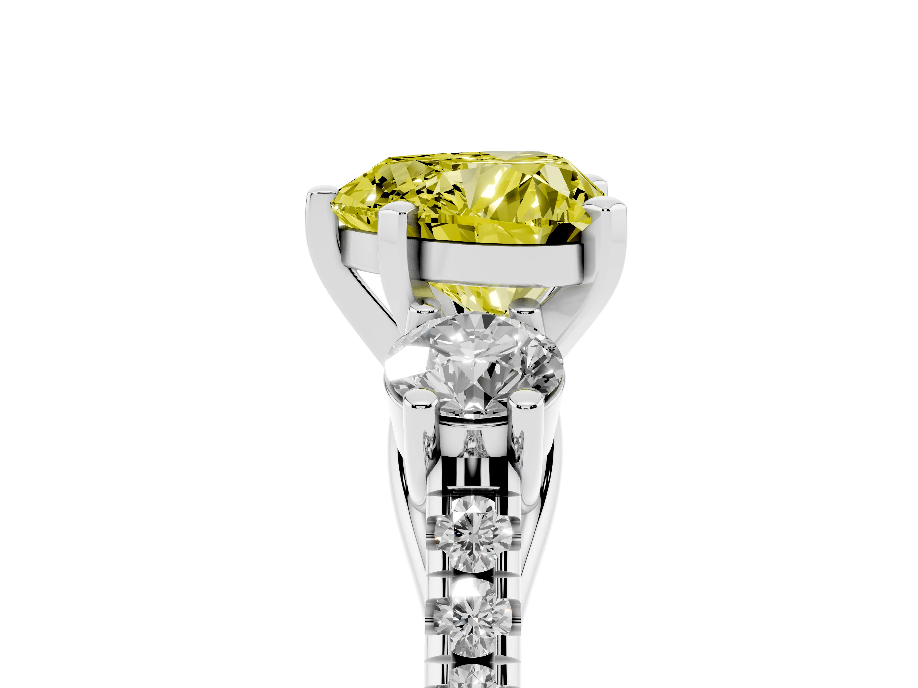 Fancy Yellow Three-Stone Heart Cut Diamond Pavé Band Ring Set in Silver with Prong-Set Trio