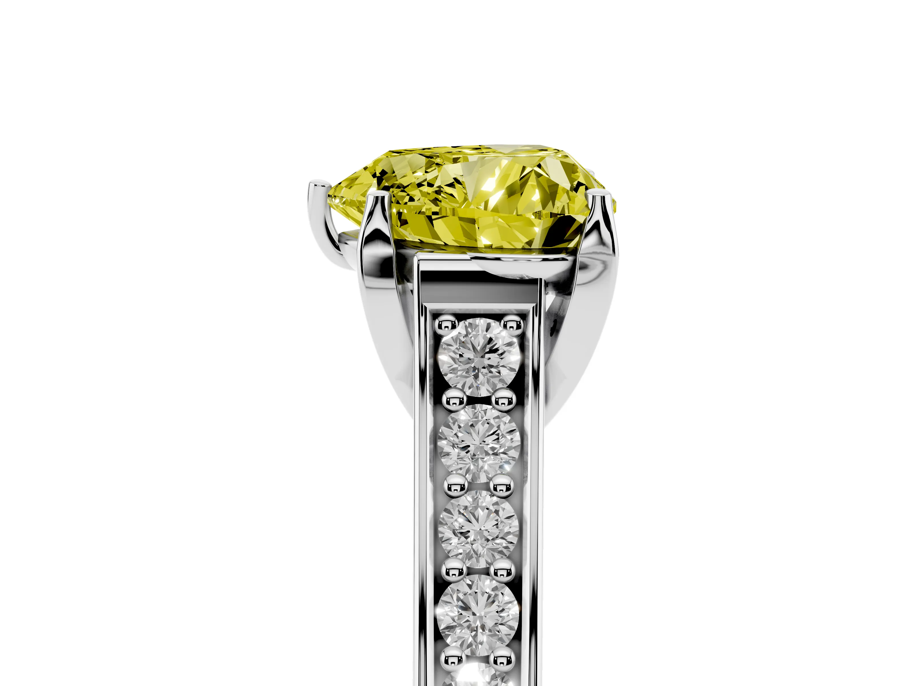 Fancy Yellow Heart Cut Diamond Solitaire Pavé Engagement Ring Set in Platinum with Prong Setting