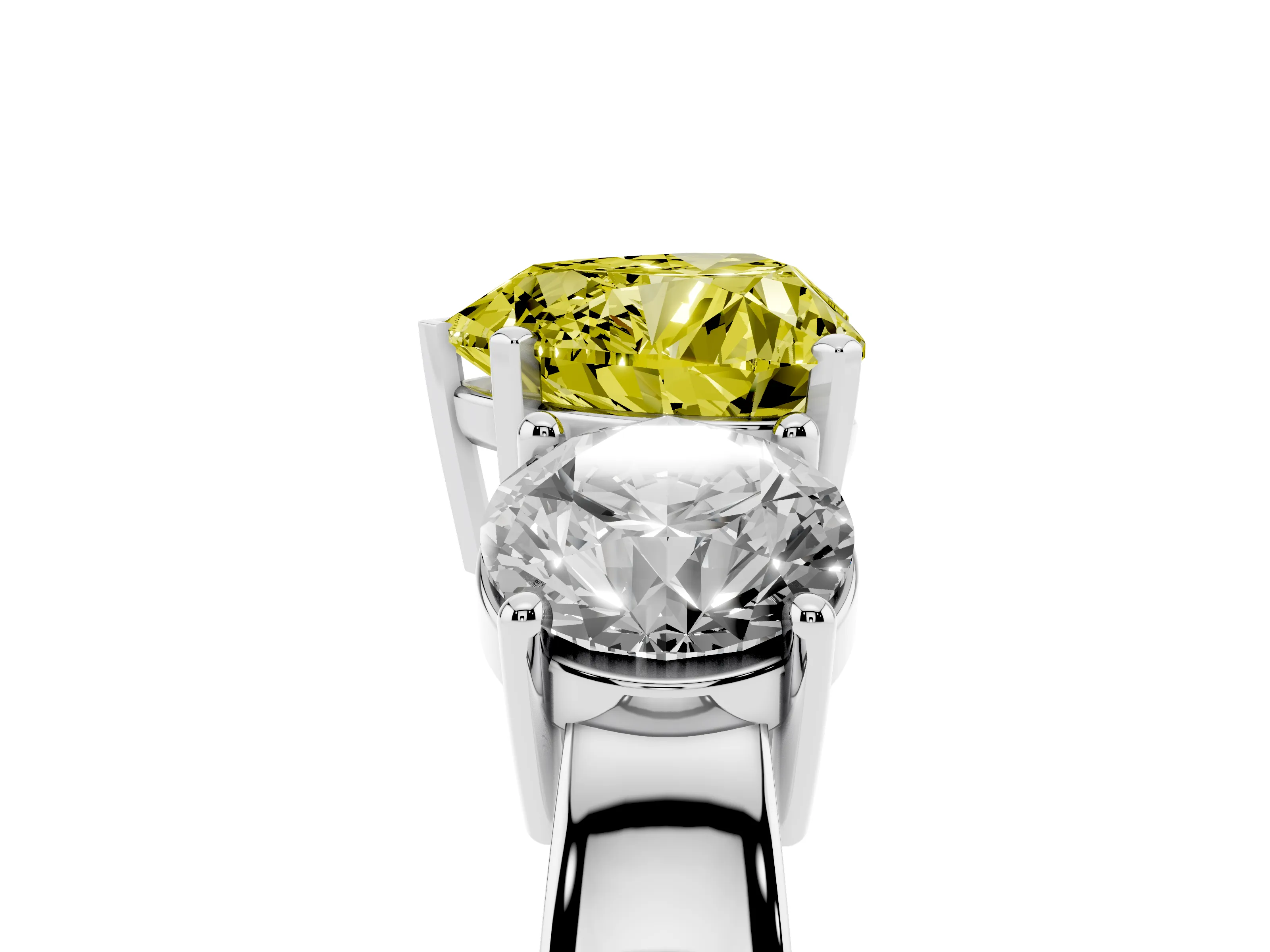 Fancy Yellow Heart Cut Diamond Three-Stone Ring Set in White gold with Round Side Stones and Classic Band