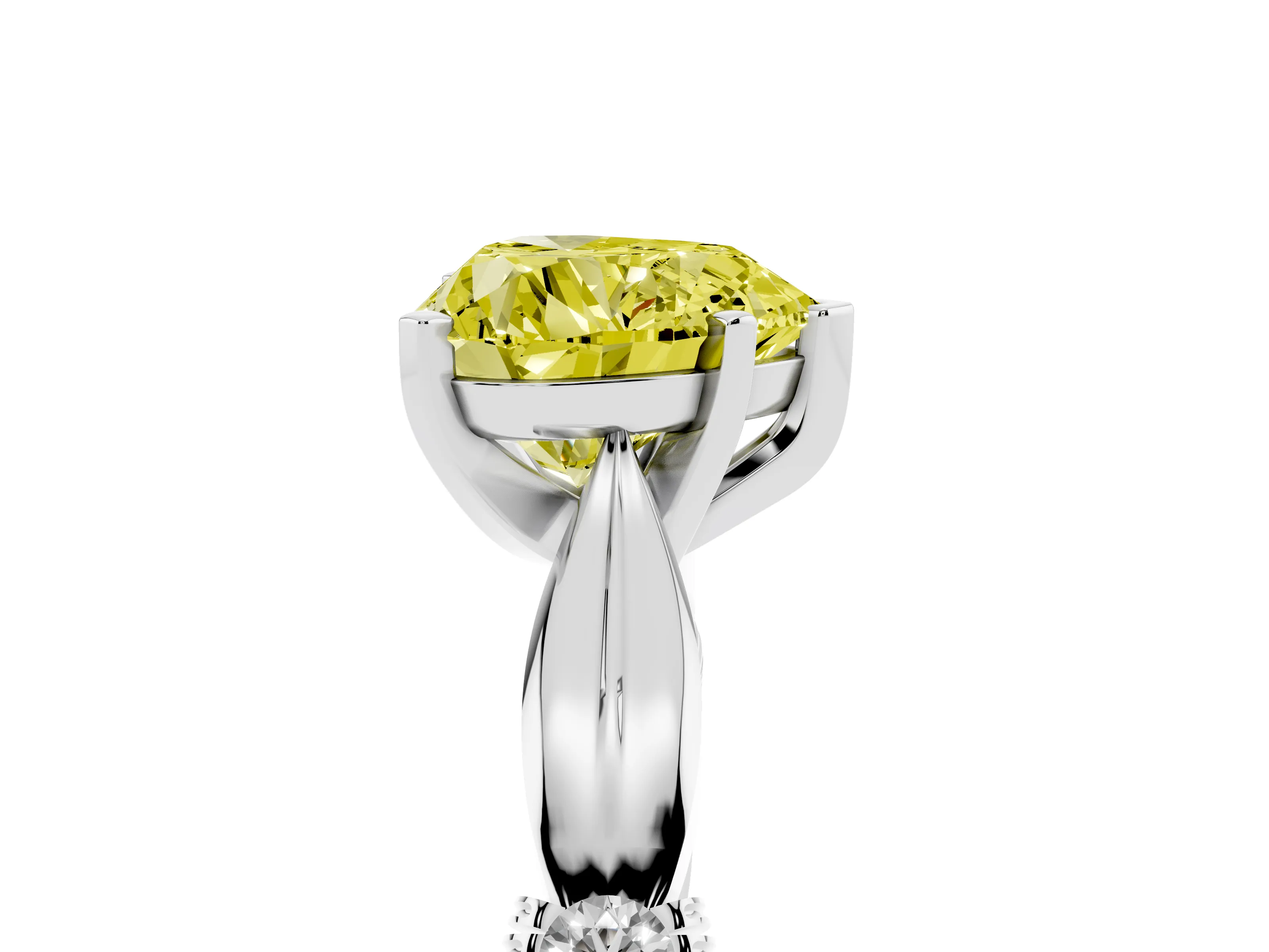 Fancy Yellow Heart Cut Diamond Solitaire Twisted Band Ring Set in Silver with Accent Stones and Prong Setting
