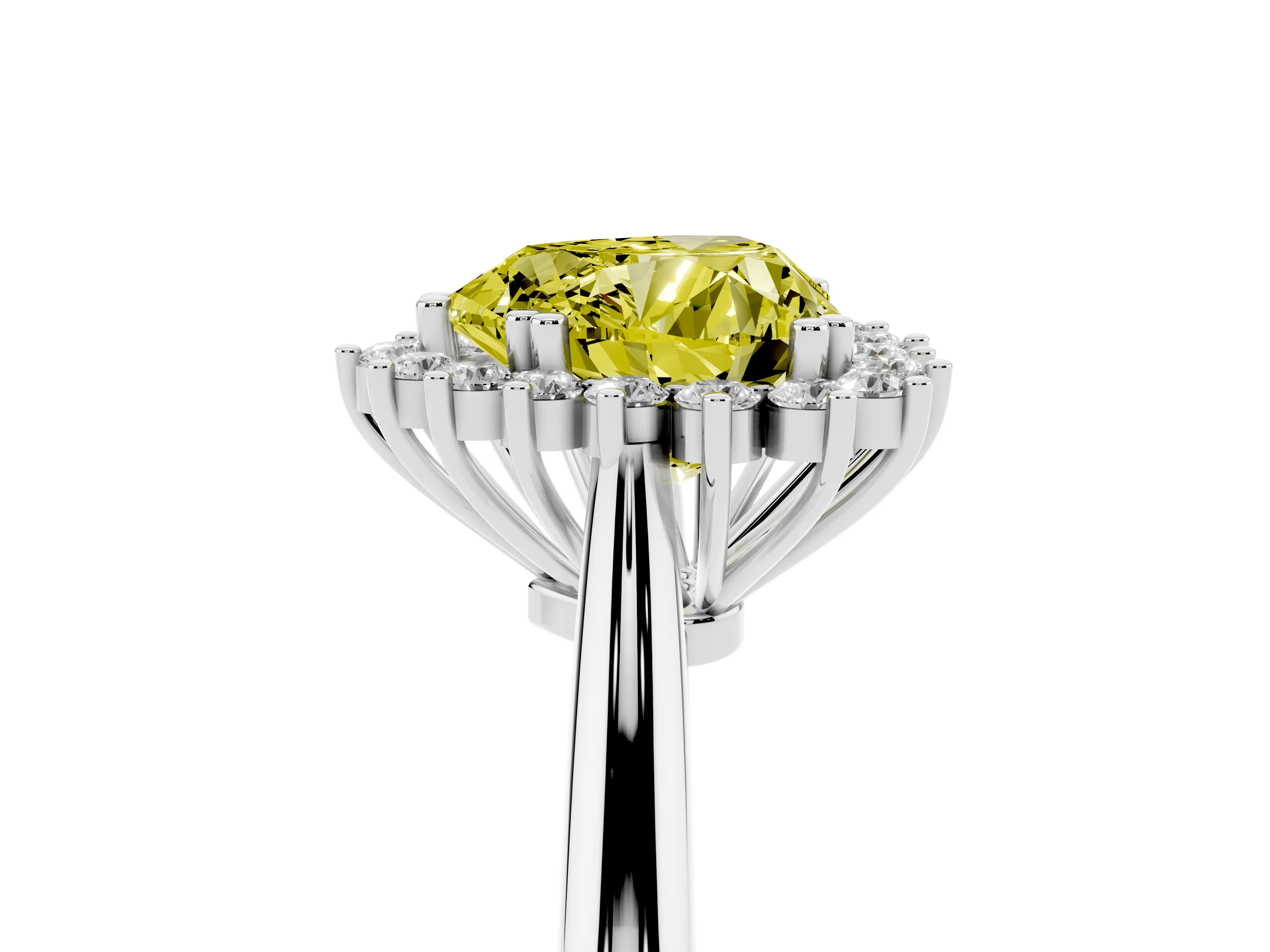 Fancy Yellow Heart Cut Diamond Halo Ring Set in Silver with Plain Solitaire Band and Prong Setting