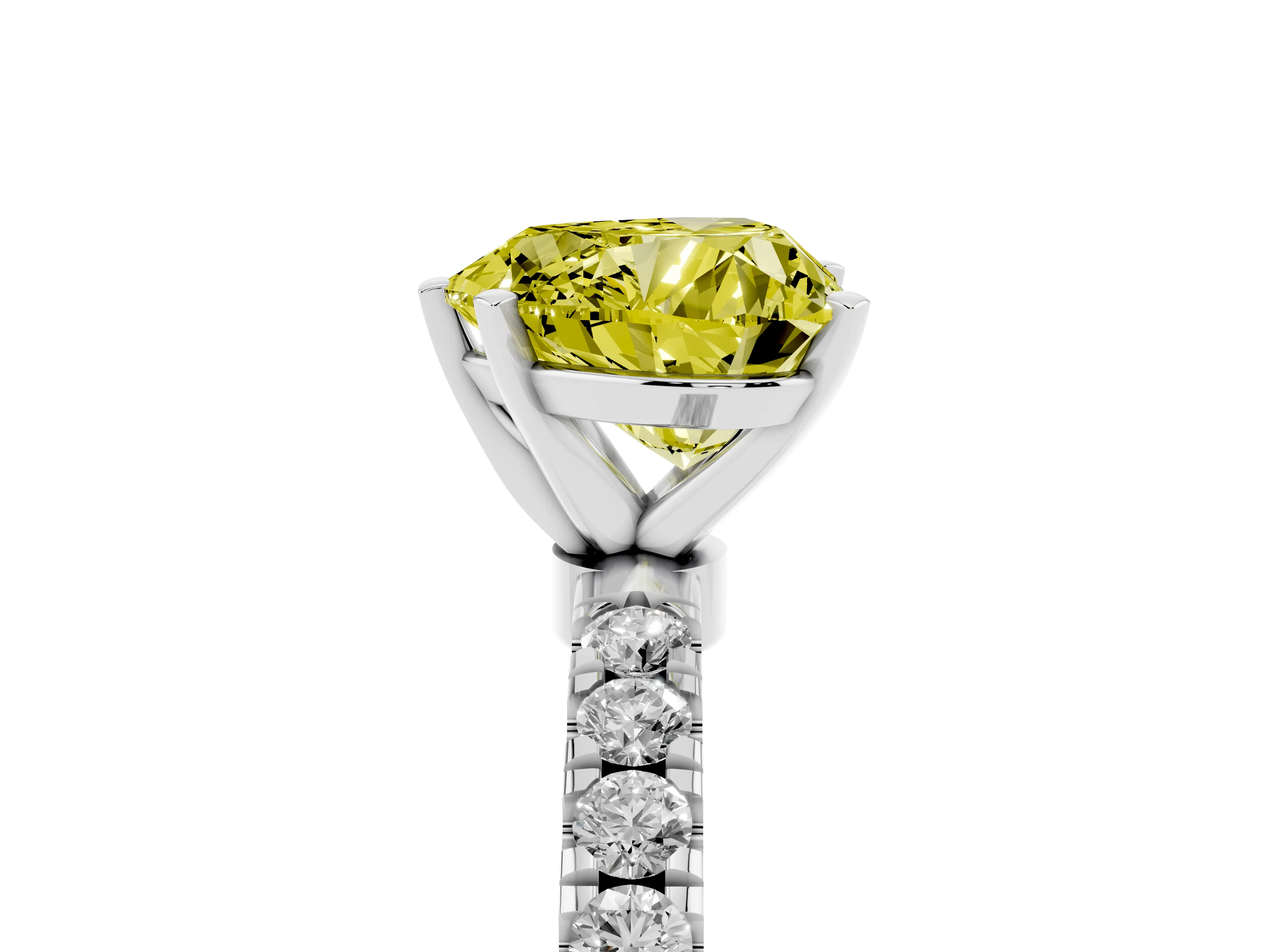 Fancy Yellow Heart Cut Diamond Solitaire Ring Set in Silver with Pavé Accents and Prong Setting