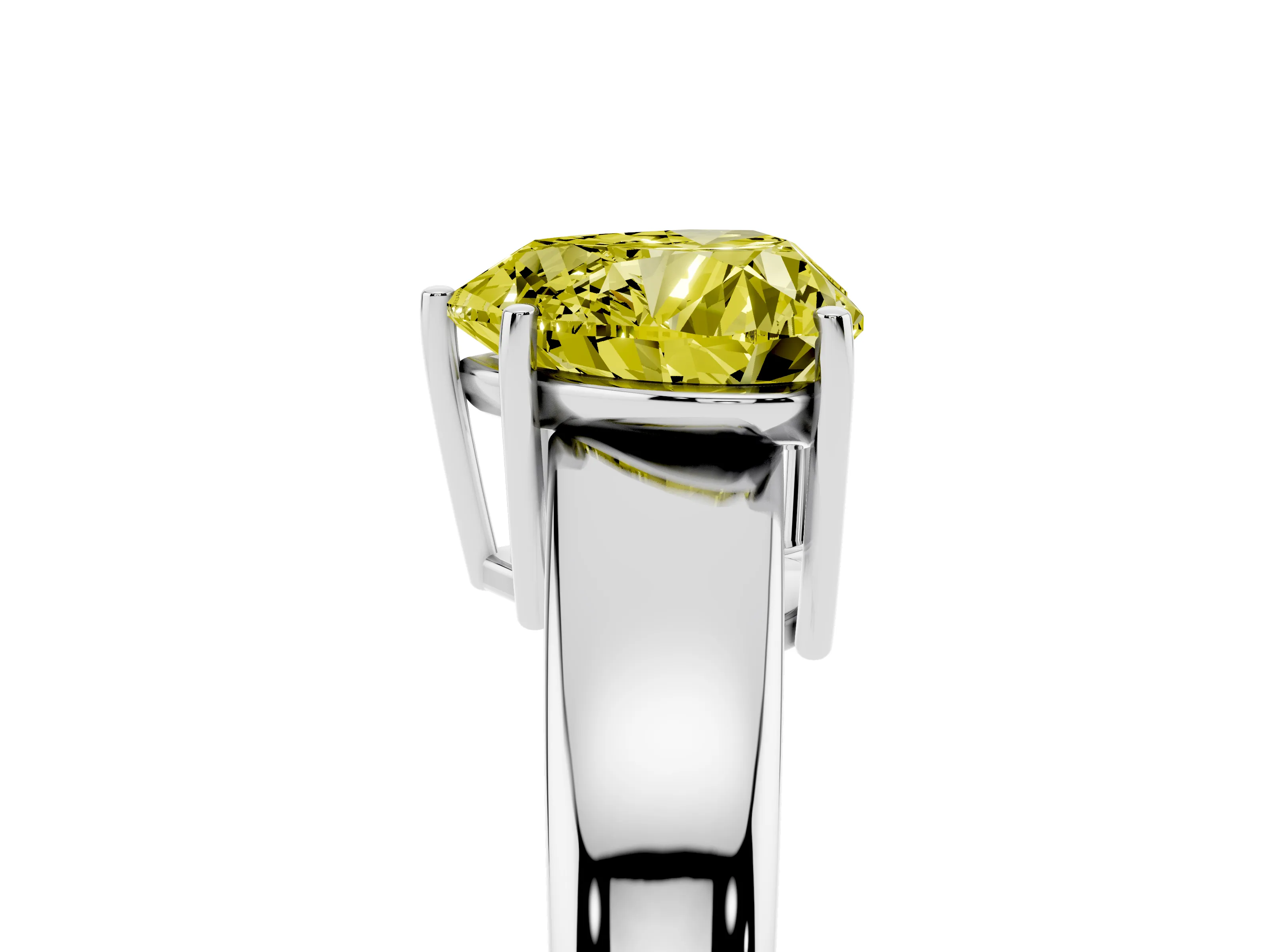 Fancy Yellow Heart Cut Diamond Solitaire Ring Set in Platinum with Tapered Band and Prong Setting