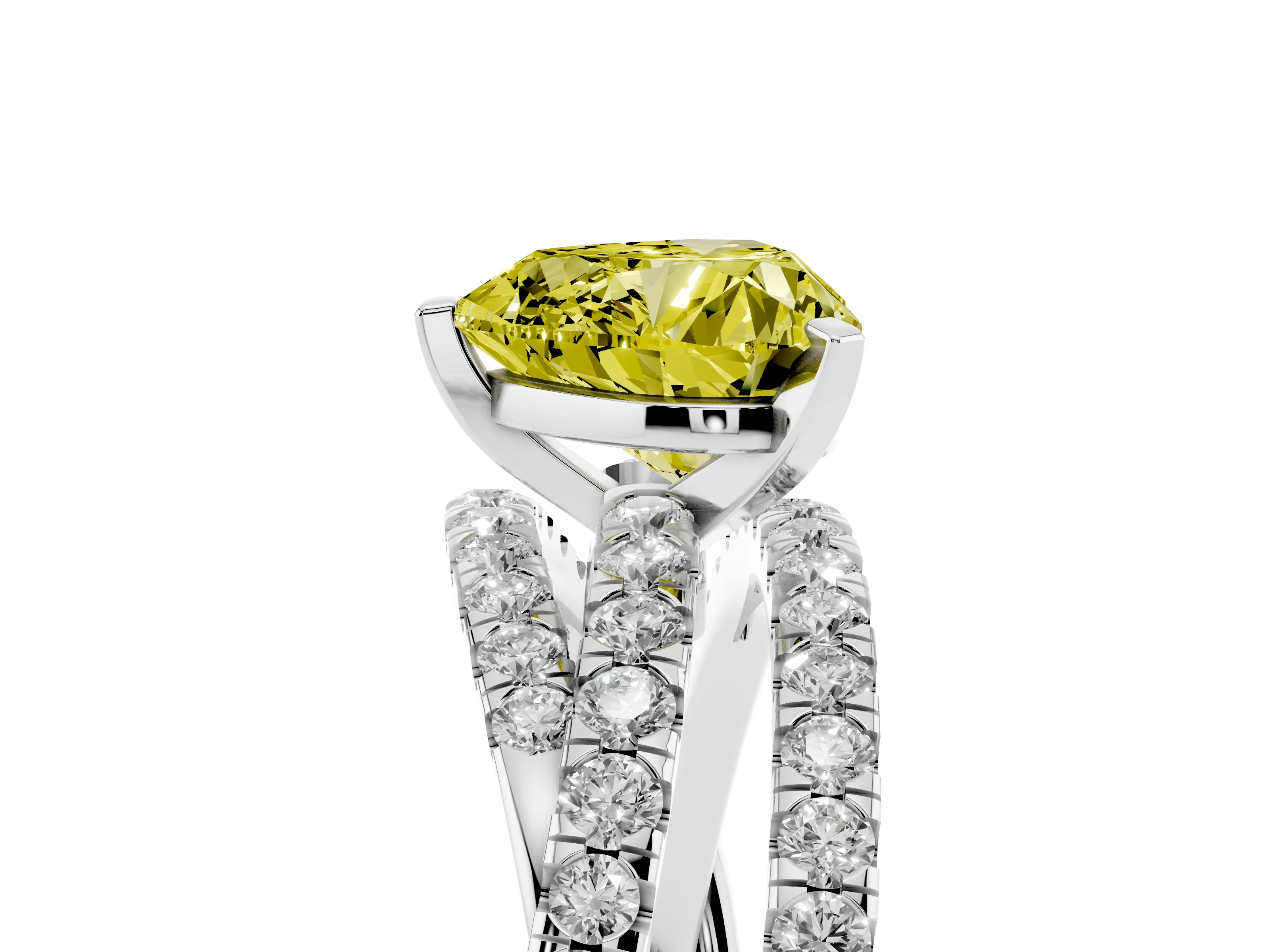 Fancy Yellow Heart Cut Diamond Solitaire Twist Band Ring Set in Silver with Pavé Setting and Prong Head