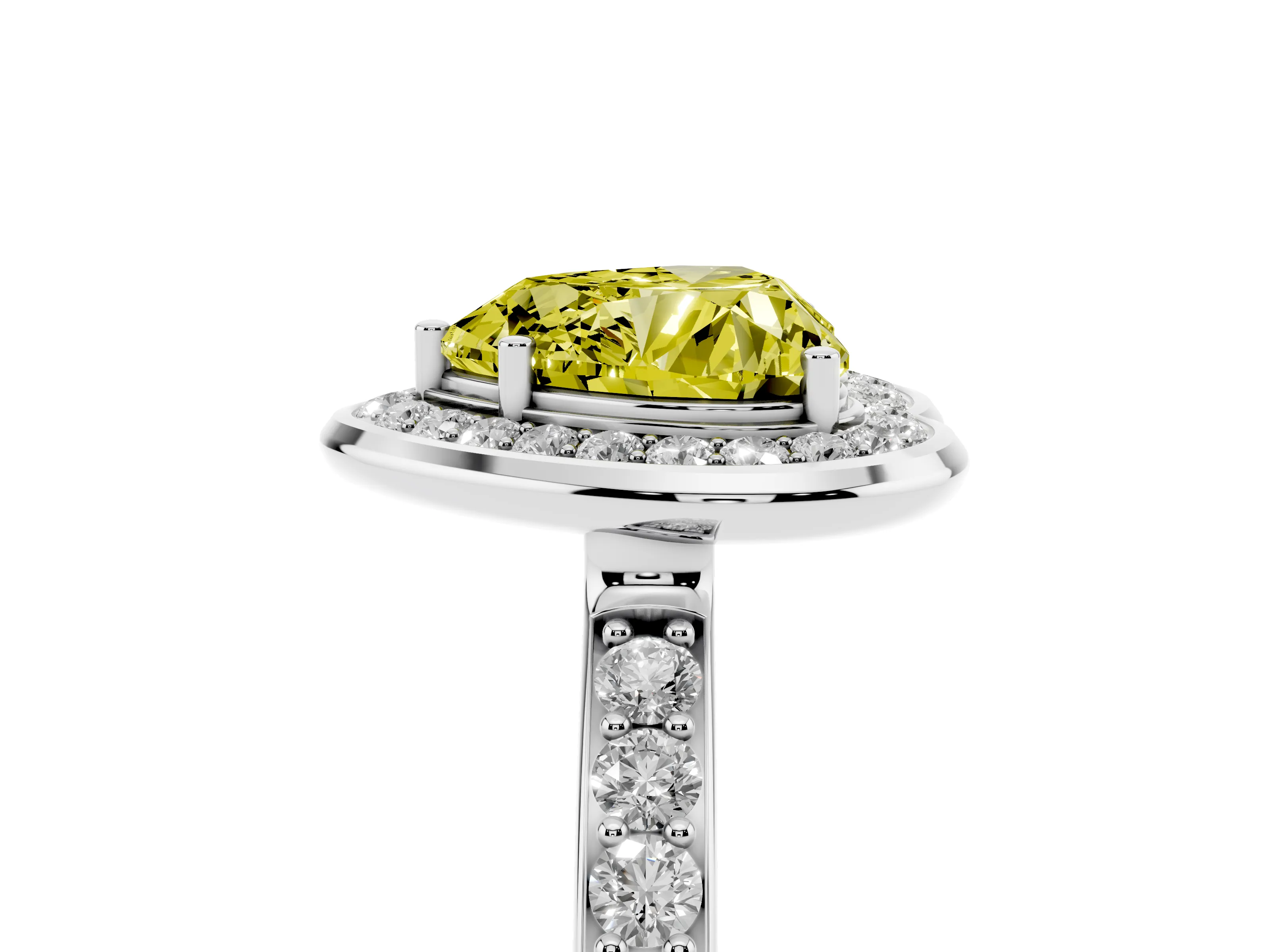 Fancy Yellow Heart Cut Diamond Halo Ring Set in Silver with Bezel Frame and Pavé Band