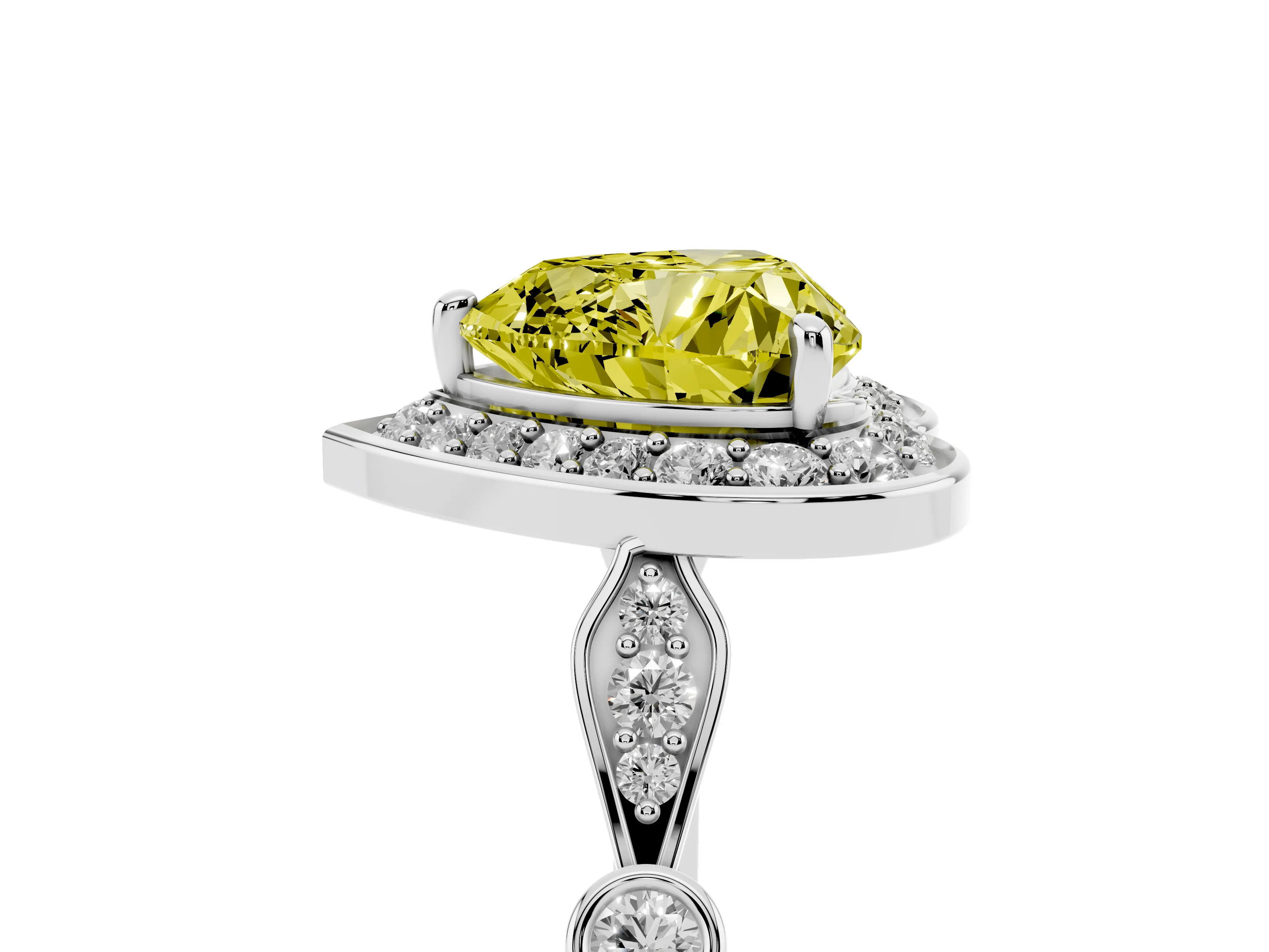 Fancy Yellow Heart Cut Diamond Halo Engagement Ring Set in Silver with Twisted Band and Prong Setting