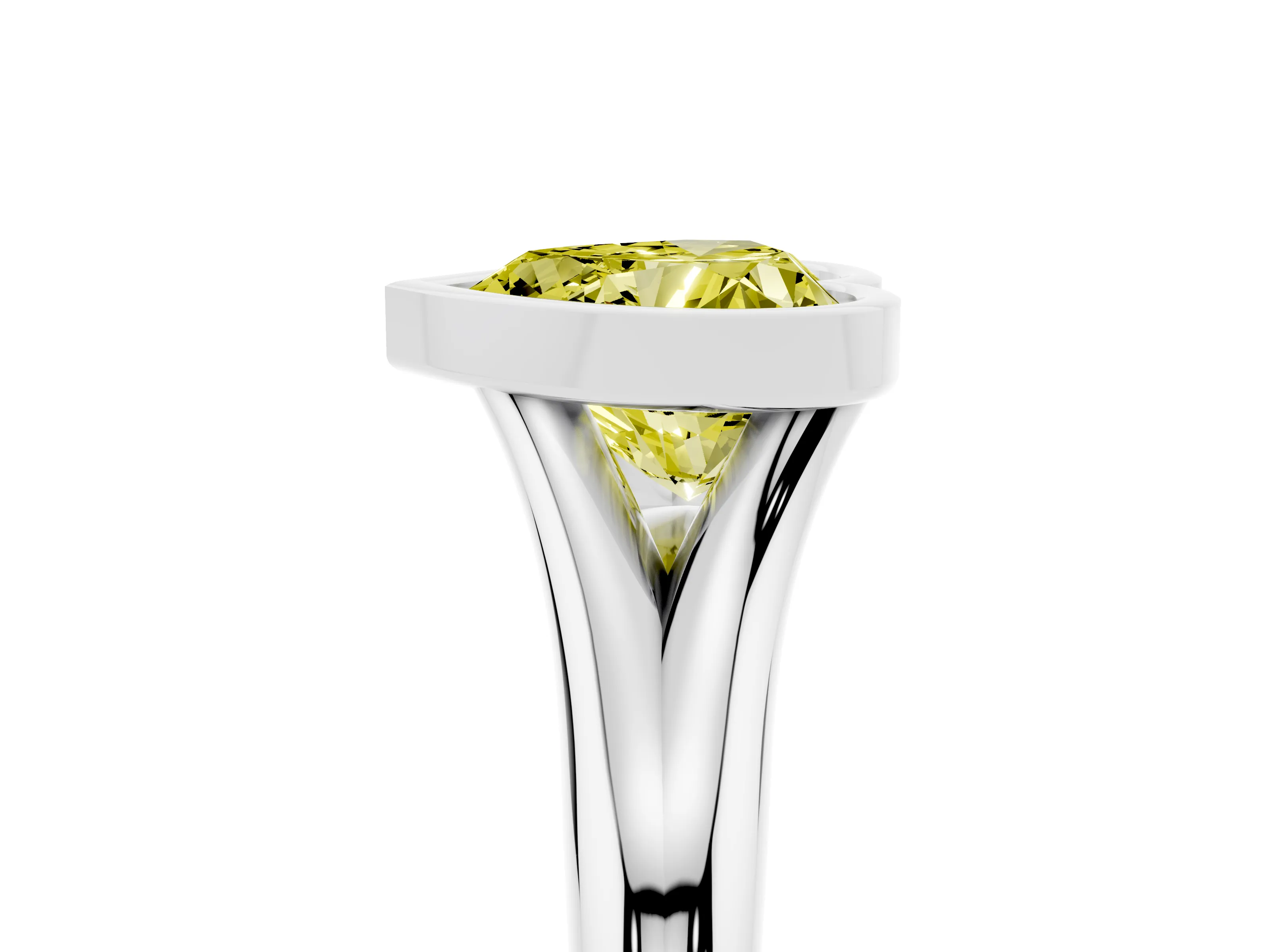 Fancy Yellow Bezel Set Heart Cut Diamond Solitaire Ring Set in White gold with Smooth Band