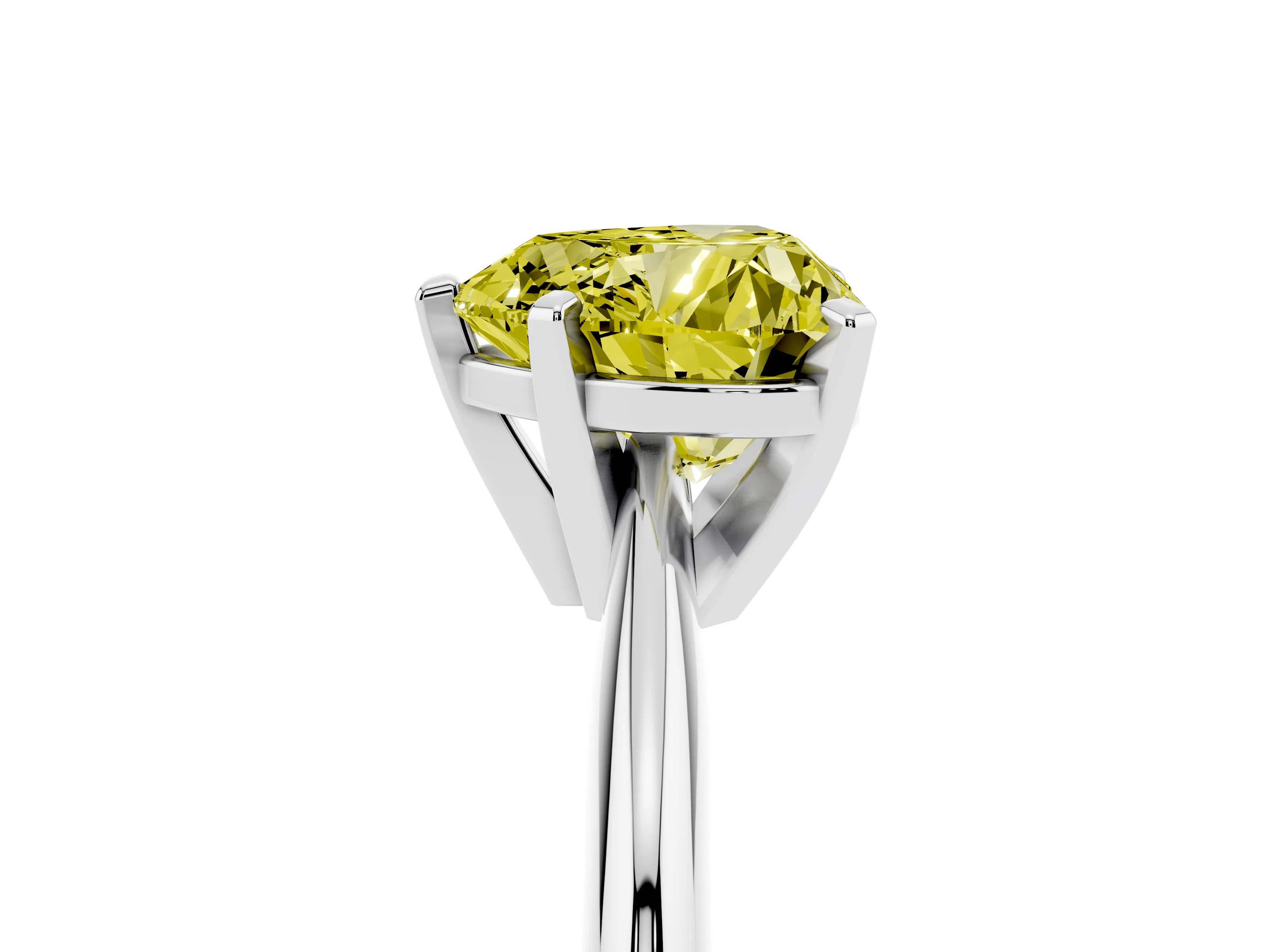 Fancy Yellow Heart Cut Diamond Solitaire Ring Set in White gold with Prong Setting on a Plain Round Band