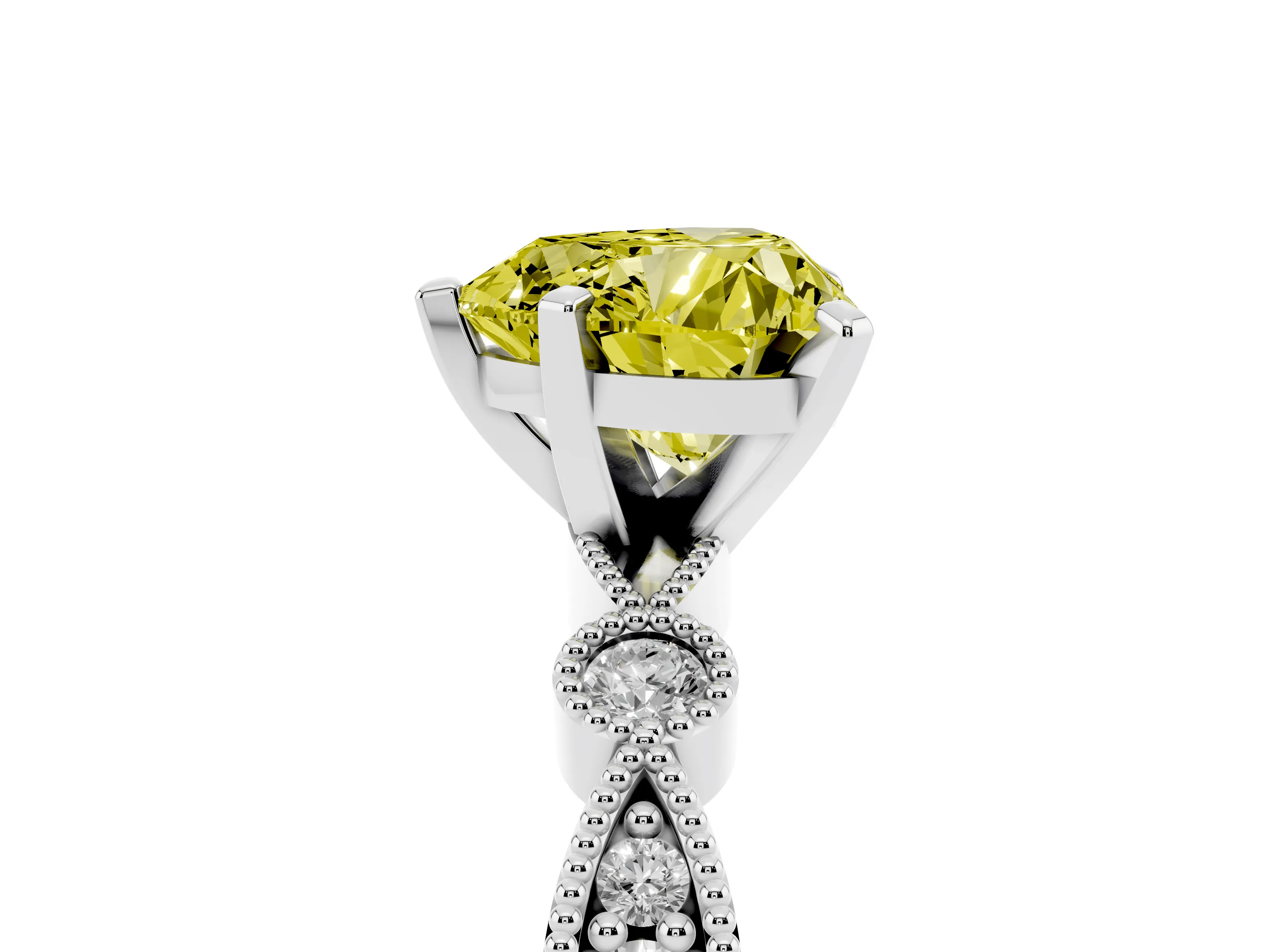 Fancy Yellow Heart Cut Diamond Solitaire Engagement Ring Set in Silver with Milgrain Bezel Accent Band