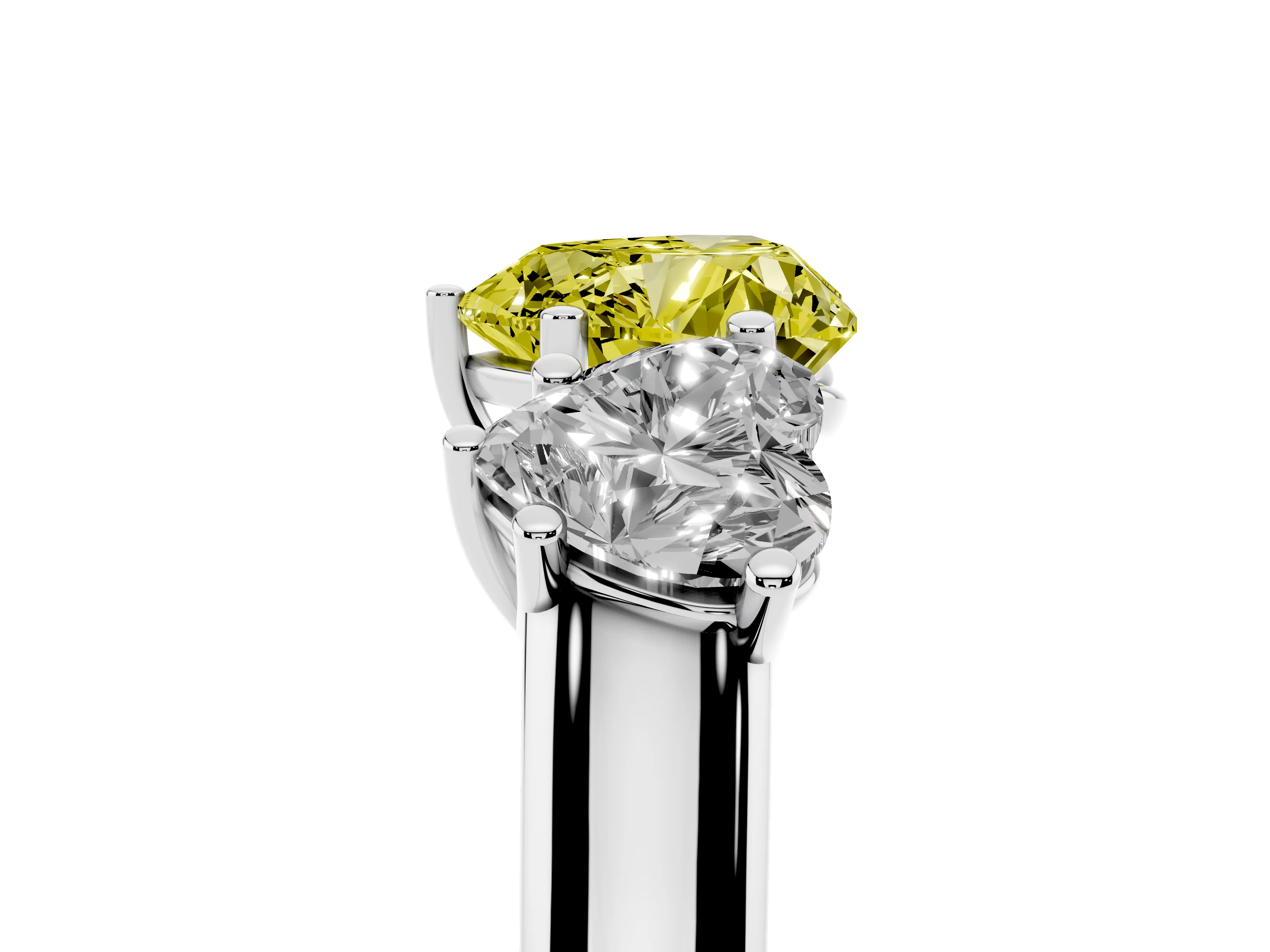 Fancy Yellow Heart Cut Diamond Three-Stone Ring Set in Silver with Plain Polished Band