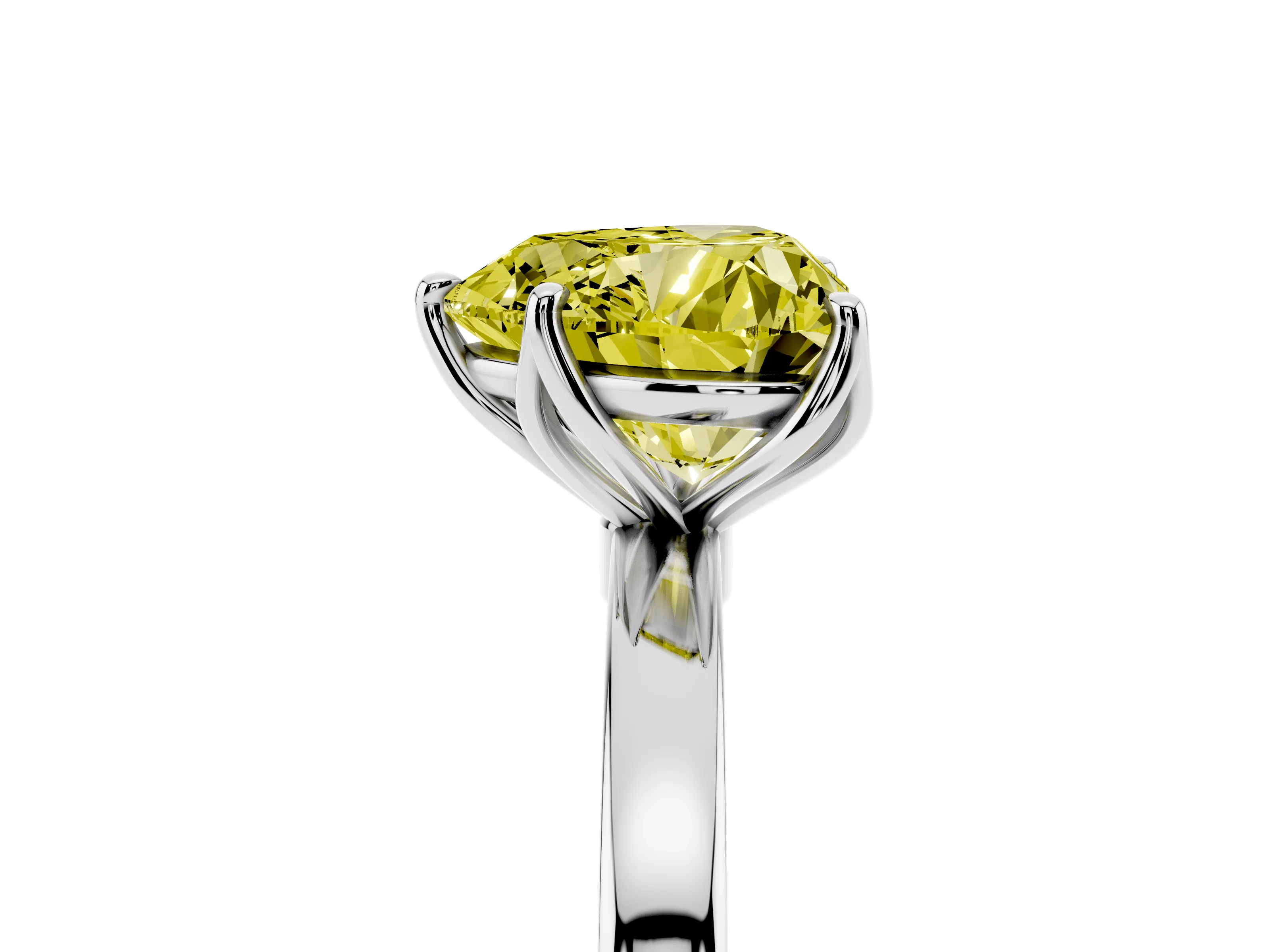 Fancy Yellow Heart Cut Diamond Solitaire Ring Set in White gold with Prong Setting and Thin Polished Band