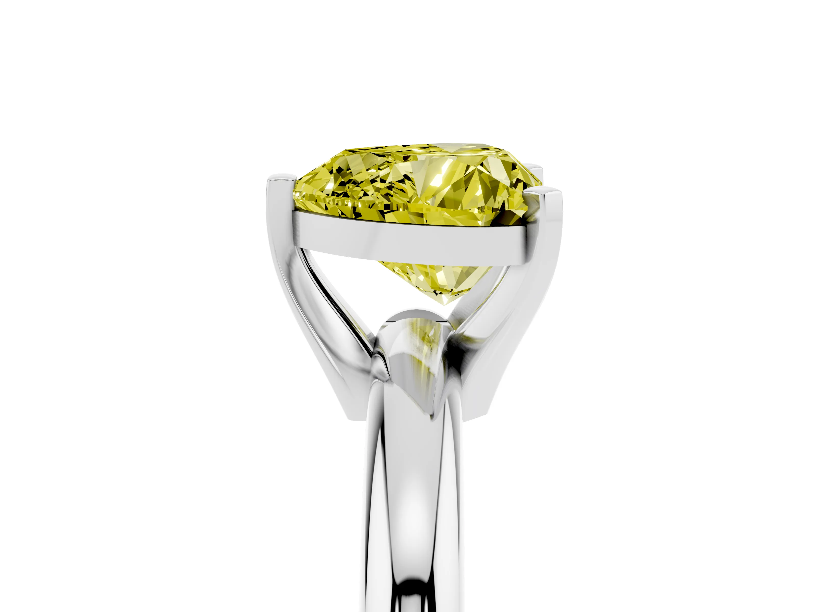 Fancy Yellow Heart Cut Diamond Solitaire Engagement Ring Set in White gold with Round Band and Prong Setting