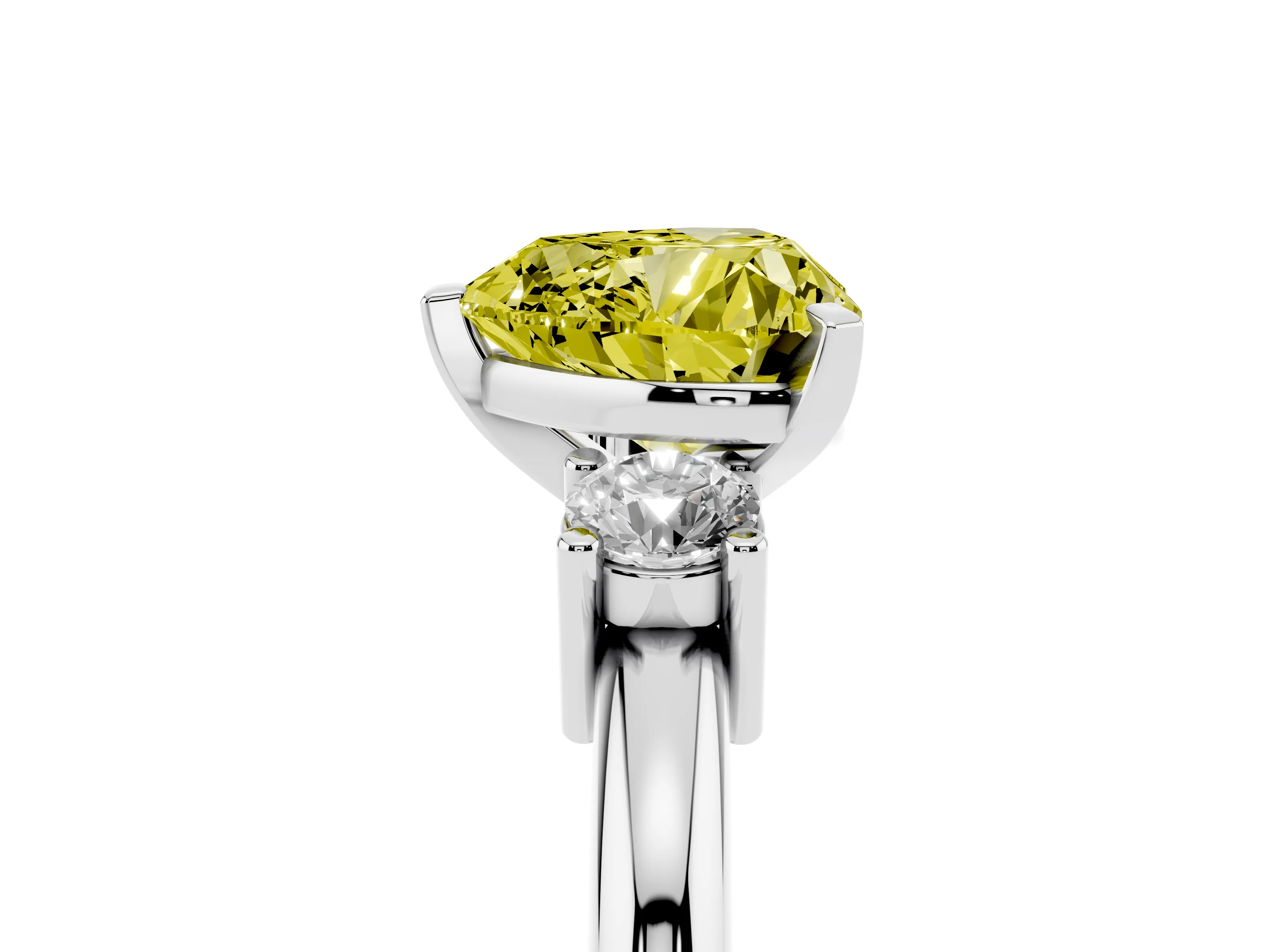 Fancy Yellow Three-Stone Heart Cut Diamond Ring Set in Silver with Prong Setting and Plain Band