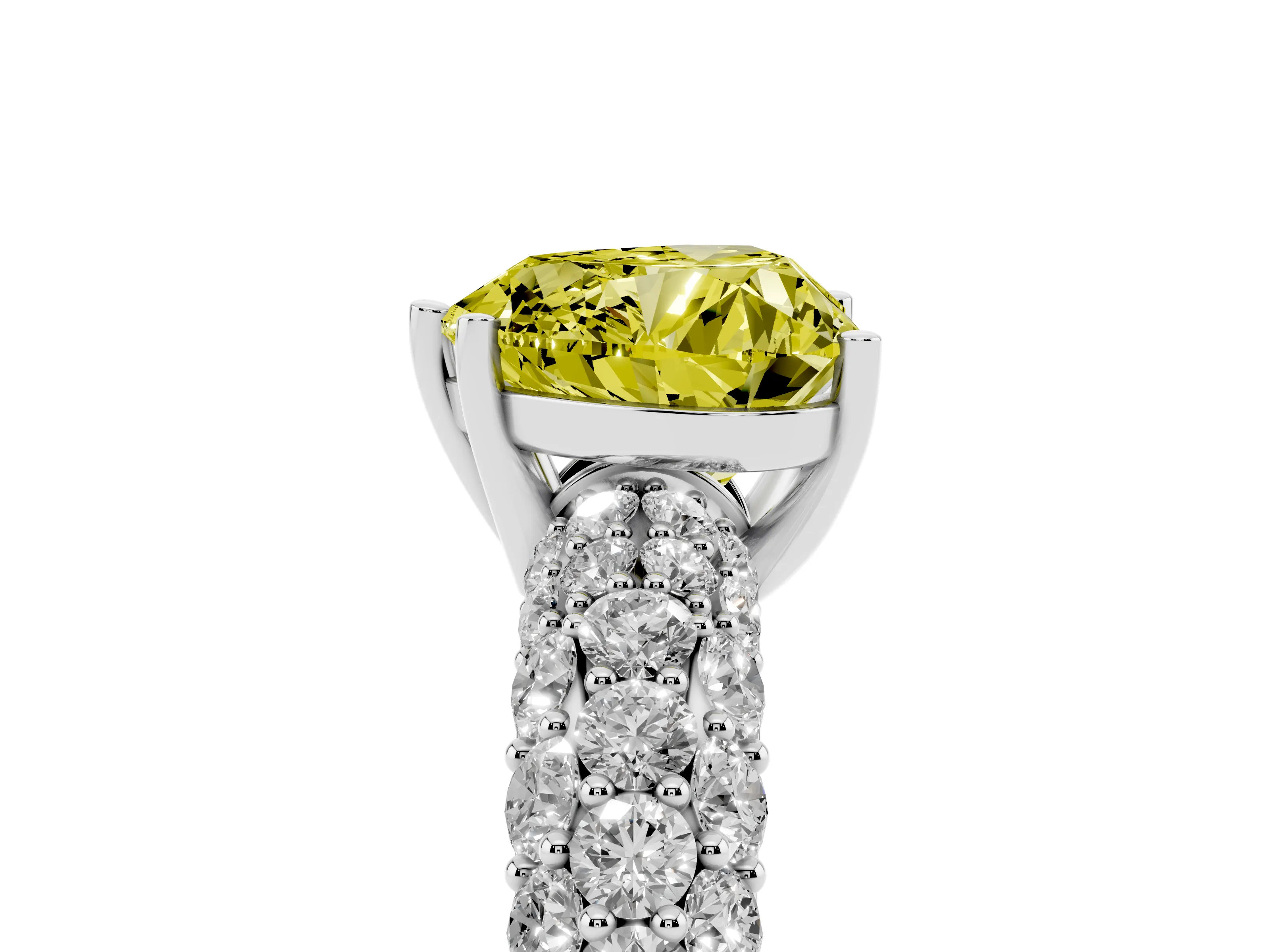 Fancy Yellow Heart Cut Diamond Pavé Band Solitaire Ring Set in Silver with Close-Set Accent Stones and Prong Setting