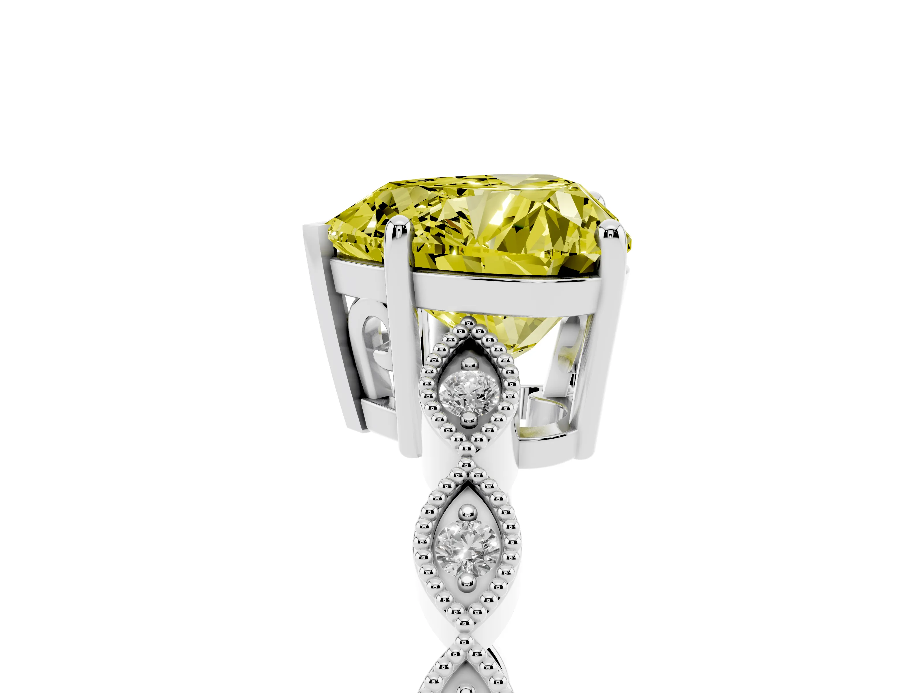 Fancy Yellow Heart Cut Diamond Solitaire Ring Set in Platinum with Infinity Twist Pavé Band