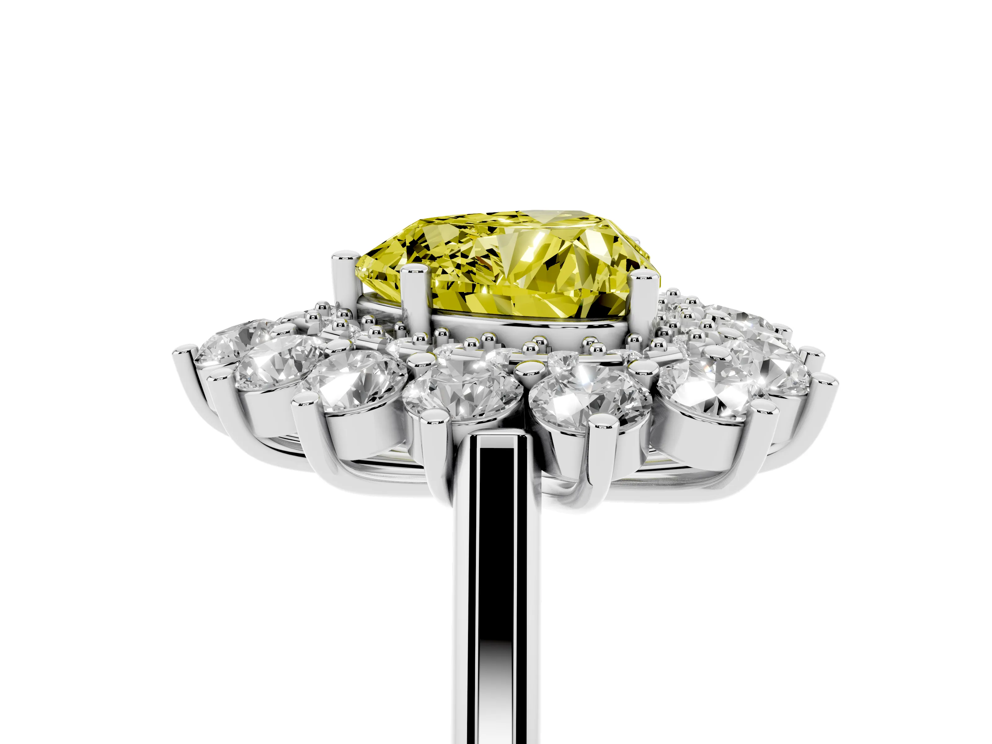 Fancy Yellow Heart Cut Diamond Floral Double Halo Ring Set in Silver with Round Petals