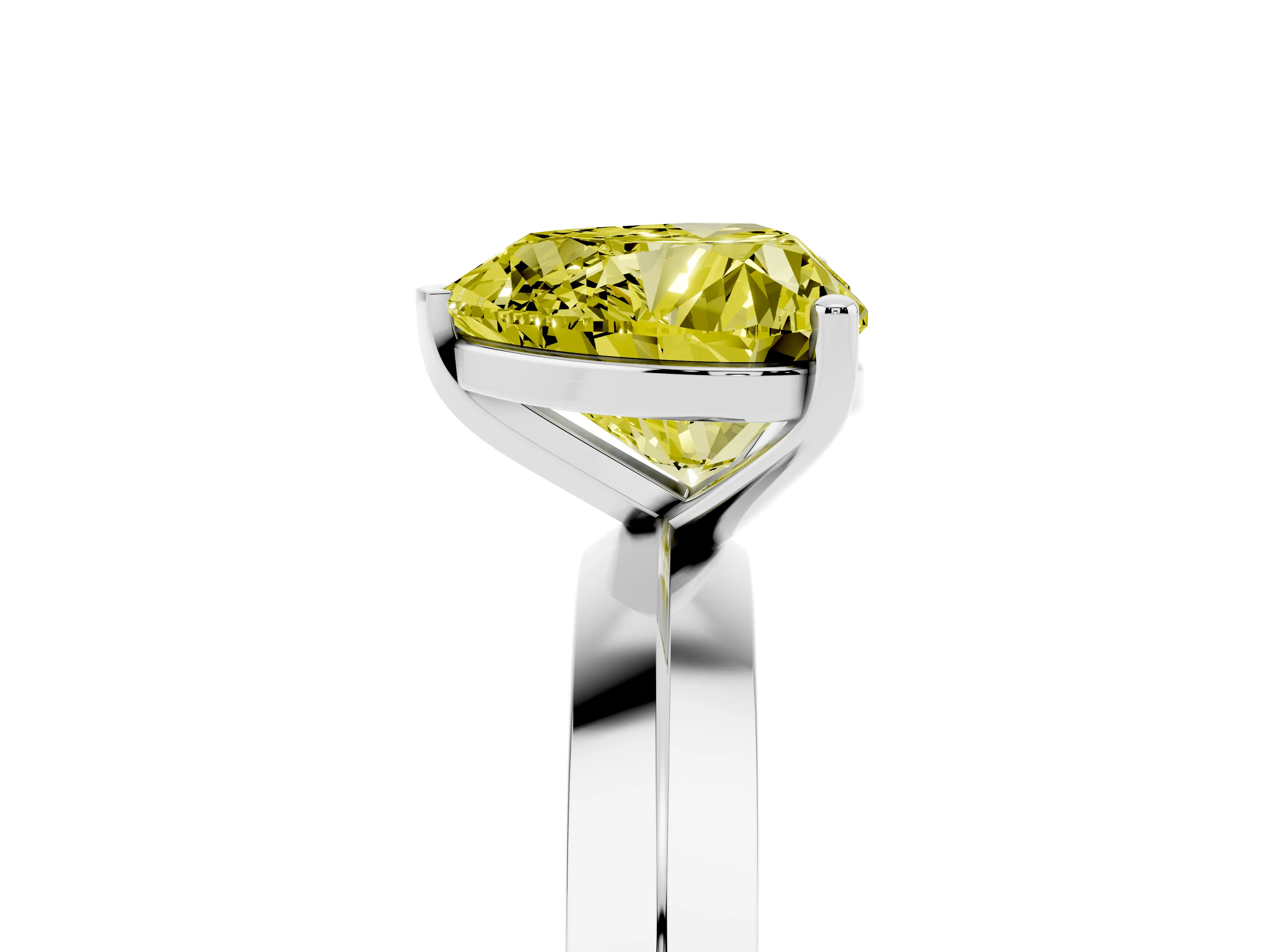 Fancy Yellow Heart Cut Diamond Solitaire Engagement Ring Set in Silver with Flat Band and Prong Setting