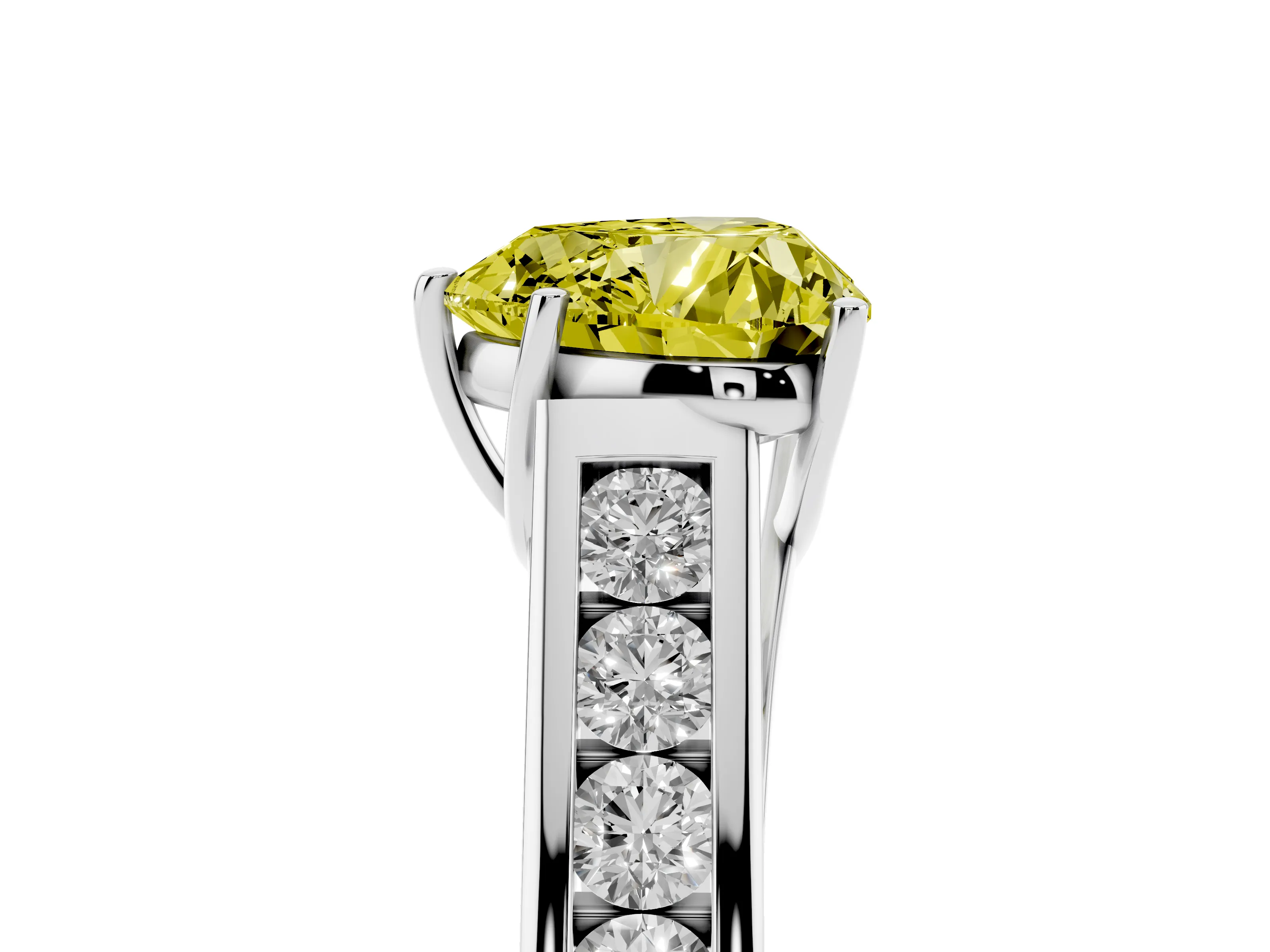 Fancy Yellow Heart Cut Diamond Solitaire Channel-Set Engagement Ring Set in Platinum with Prong Setting