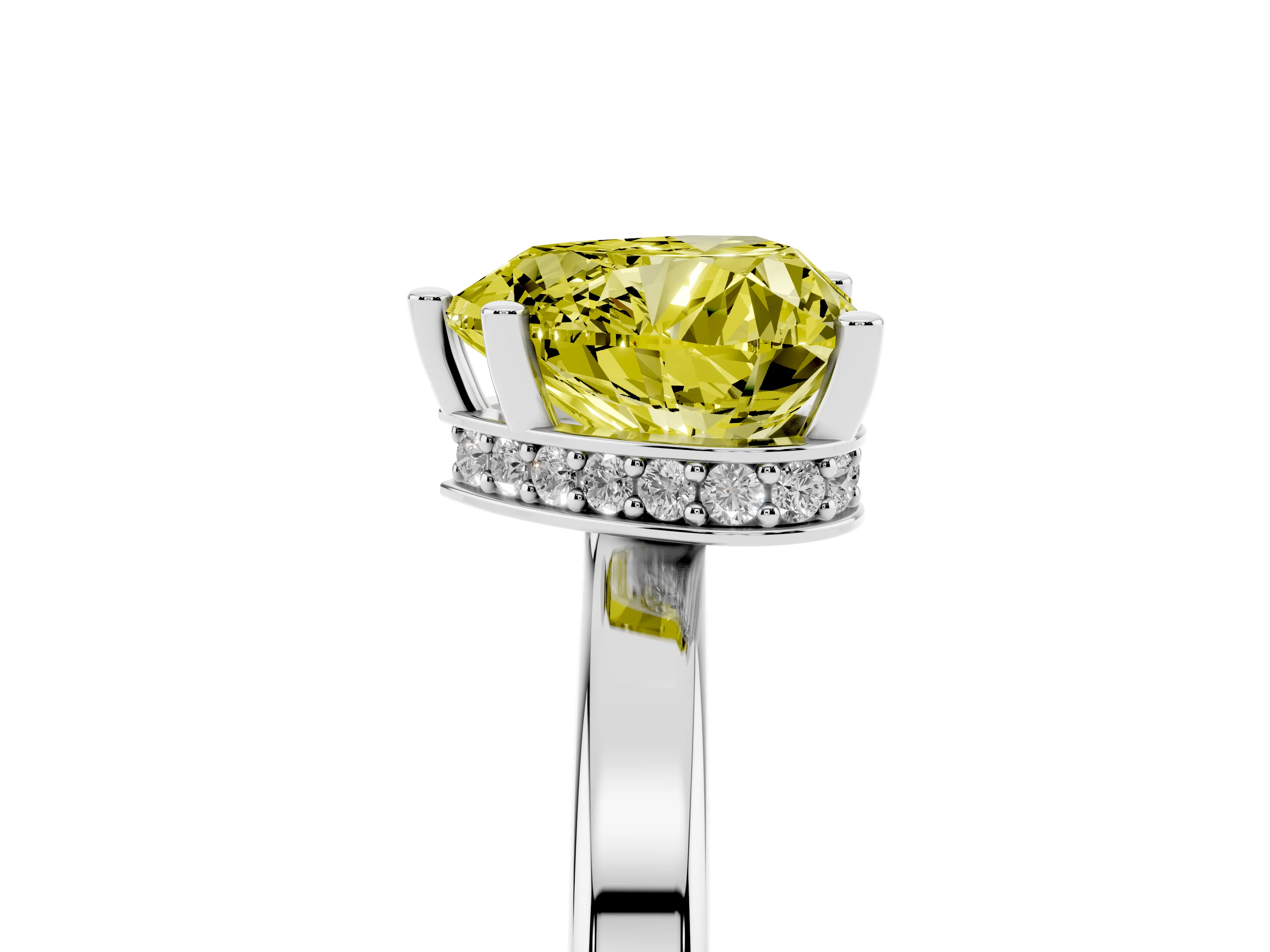 Fancy Yellow Heart Cut Diamond Solitaire Engagement Ring Set in White gold with Prong Setting on a Plain Band